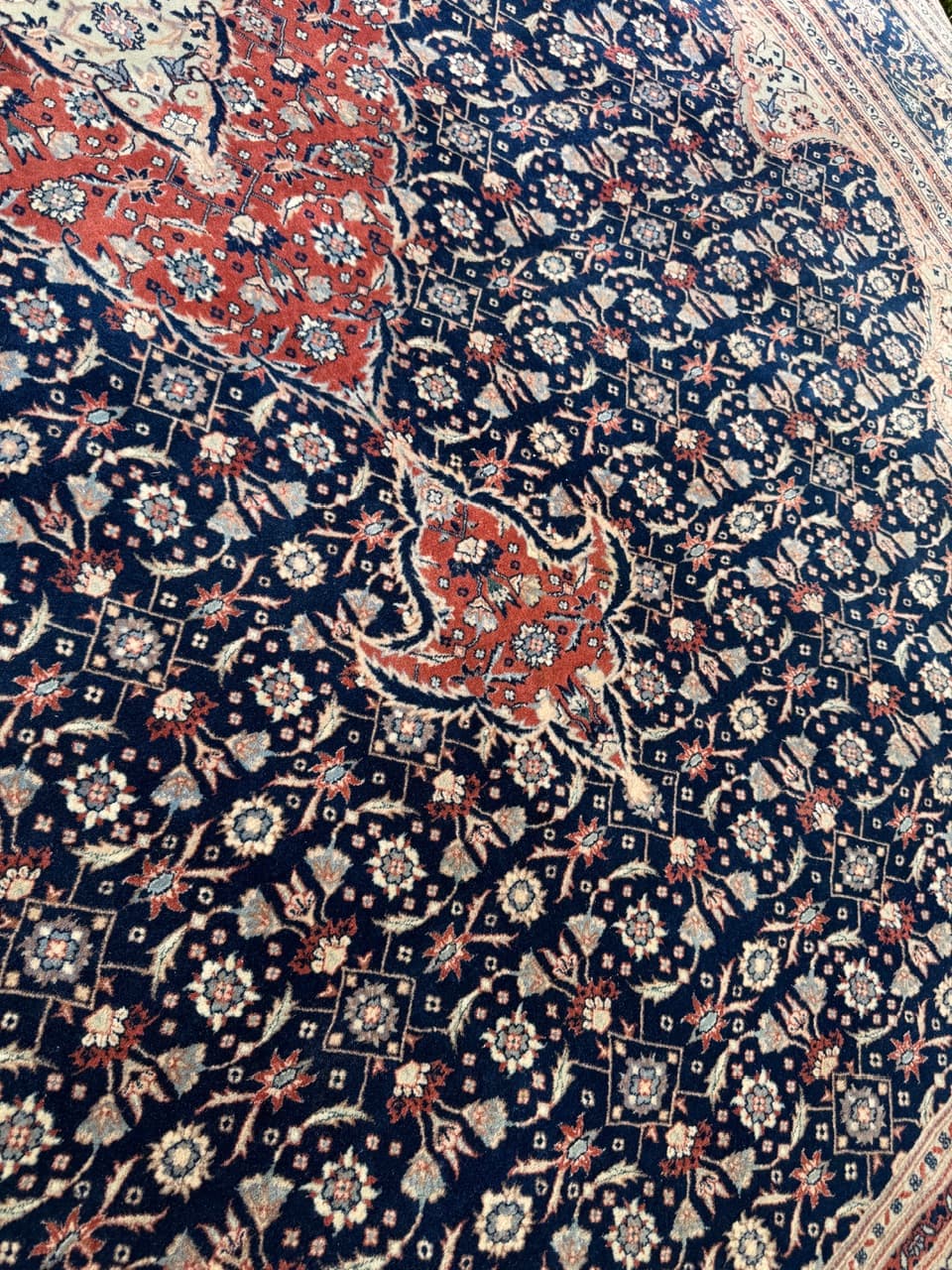 Persian Rug Isfahan 360x260 cm, blue red, wool silk, Iran - 313826