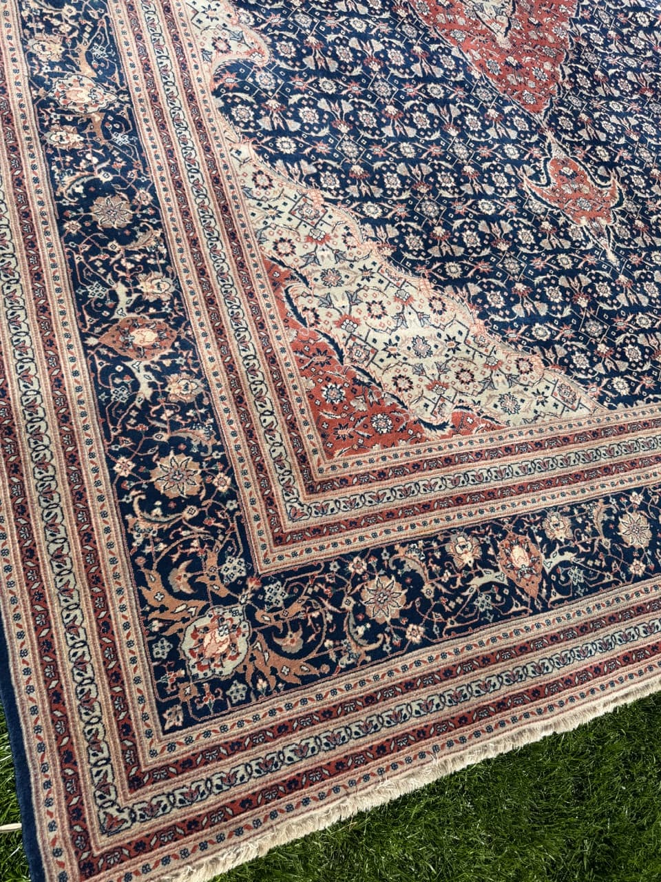 Persian Rug Isfahan 360x260 cm, blue red, wool silk, Iran - 313835