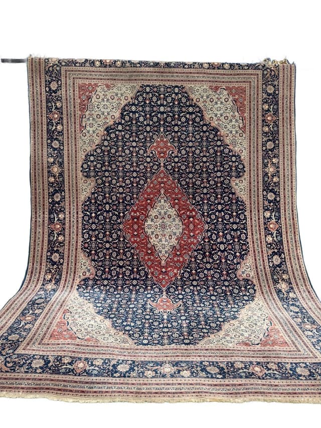 Persian Rug Isfahan 360x260 cm, blue red, wool silk, Iran - DIMENSION