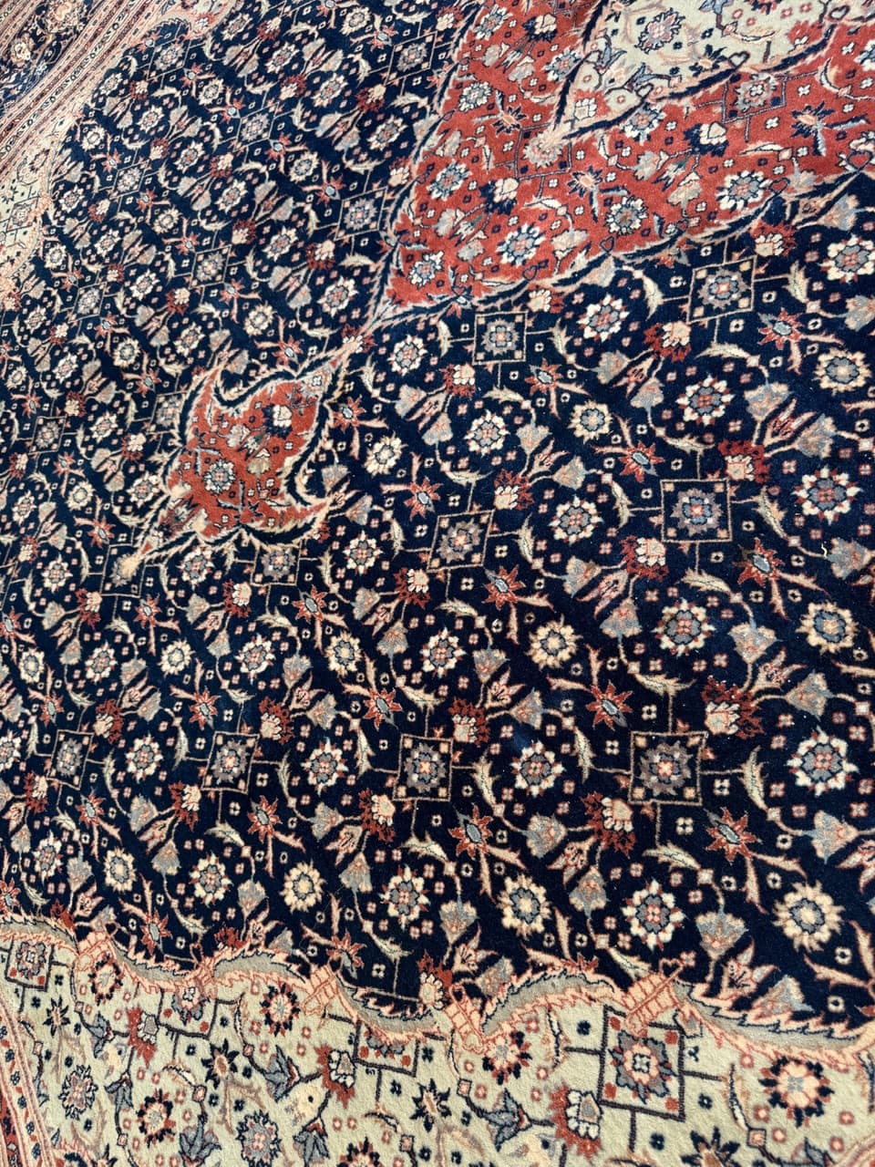 Persian Rug Isfahan 360x260 cm, blue red, wool silk, Iran - 313834