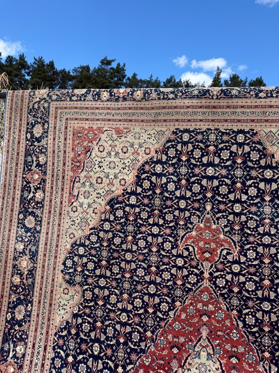 Persian Rug Isfahan 360x260 cm, blue red, wool silk, Iran - 313837
