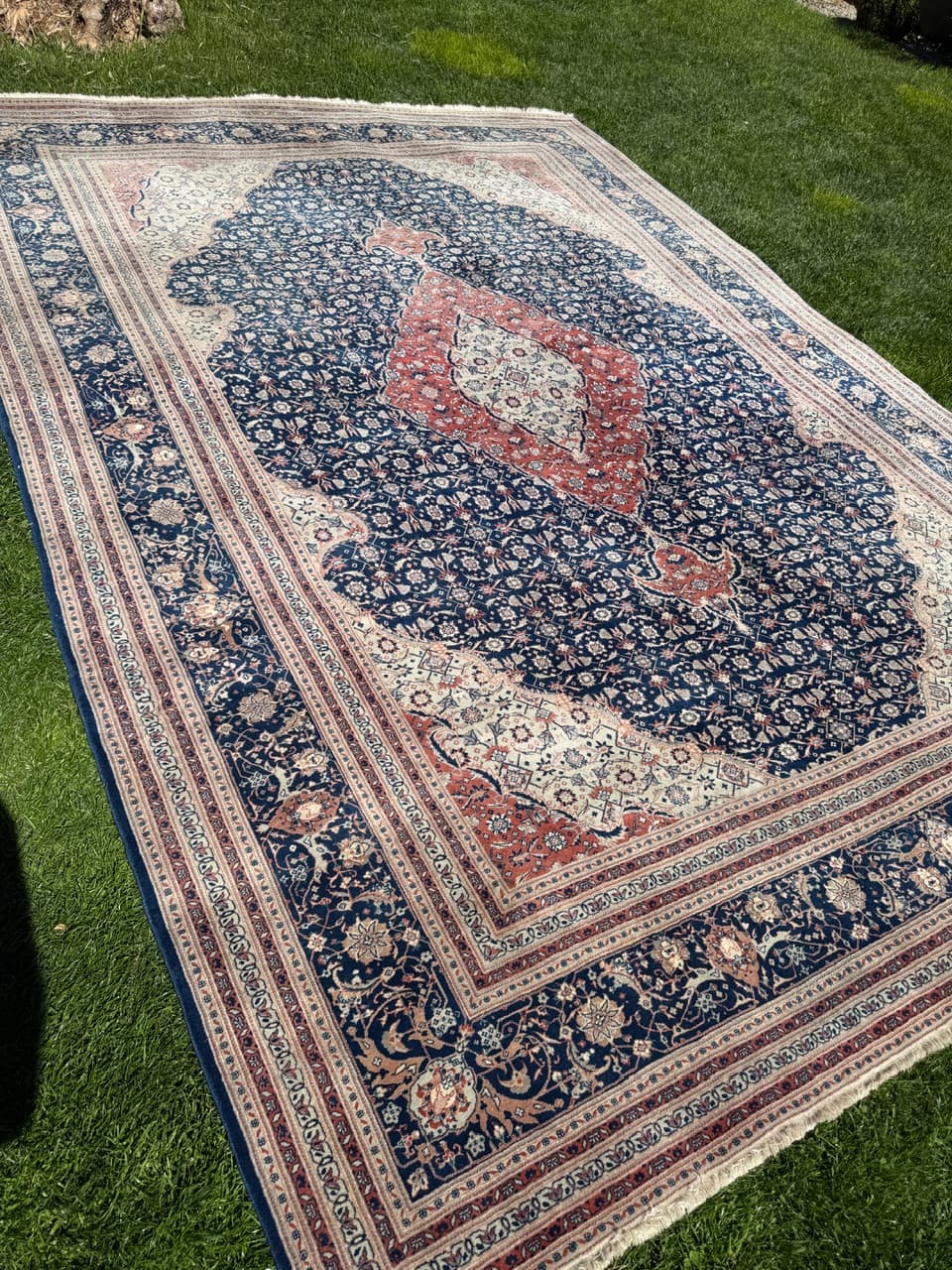 Persian Rug Isfahan 360x260 cm, blue red, wool silk, Iran - 313833