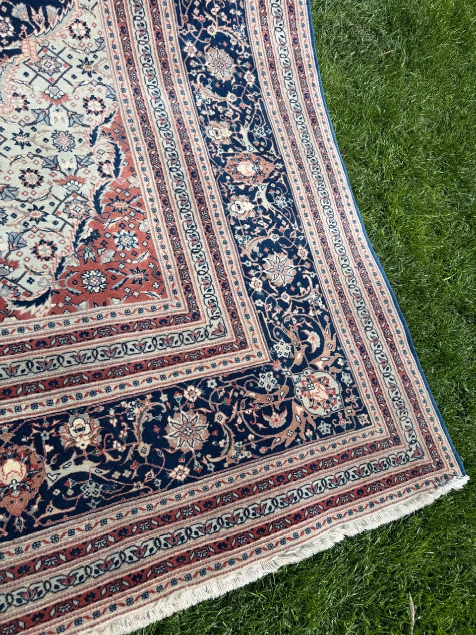 Persian Rug Isfahan 360x260 cm, blue red, wool silk, Iran - 313831