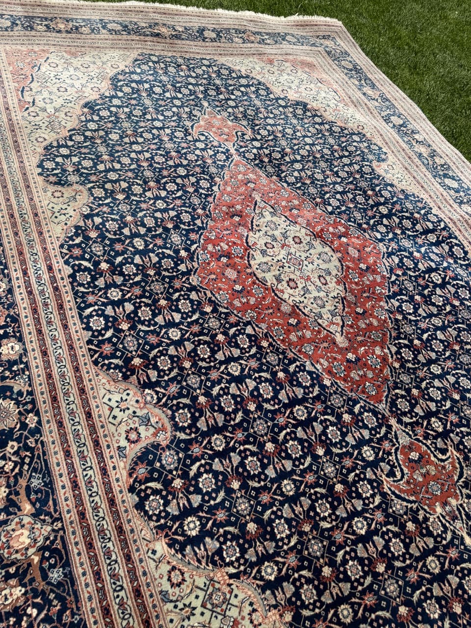 Persian Rug Isfahan 360x260 cm, blue red, wool silk, Iran - 313838