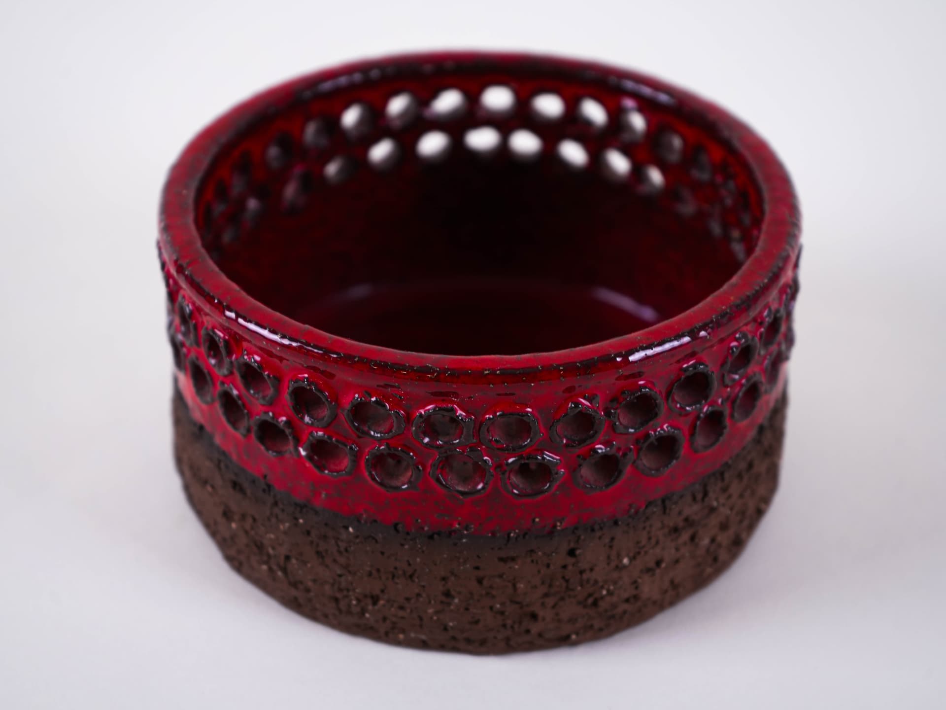 Candle holder, brown ceramic, red, Denmark, 1960s. - 313865