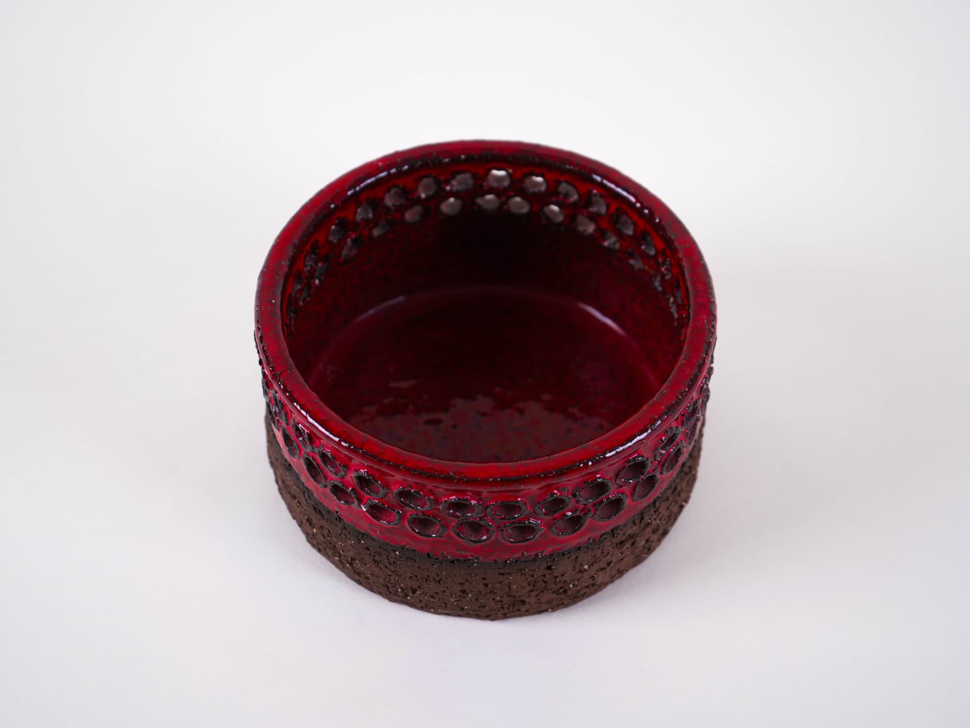 Candle holder, brown ceramic, red, Denmark, 1960s. - 313863