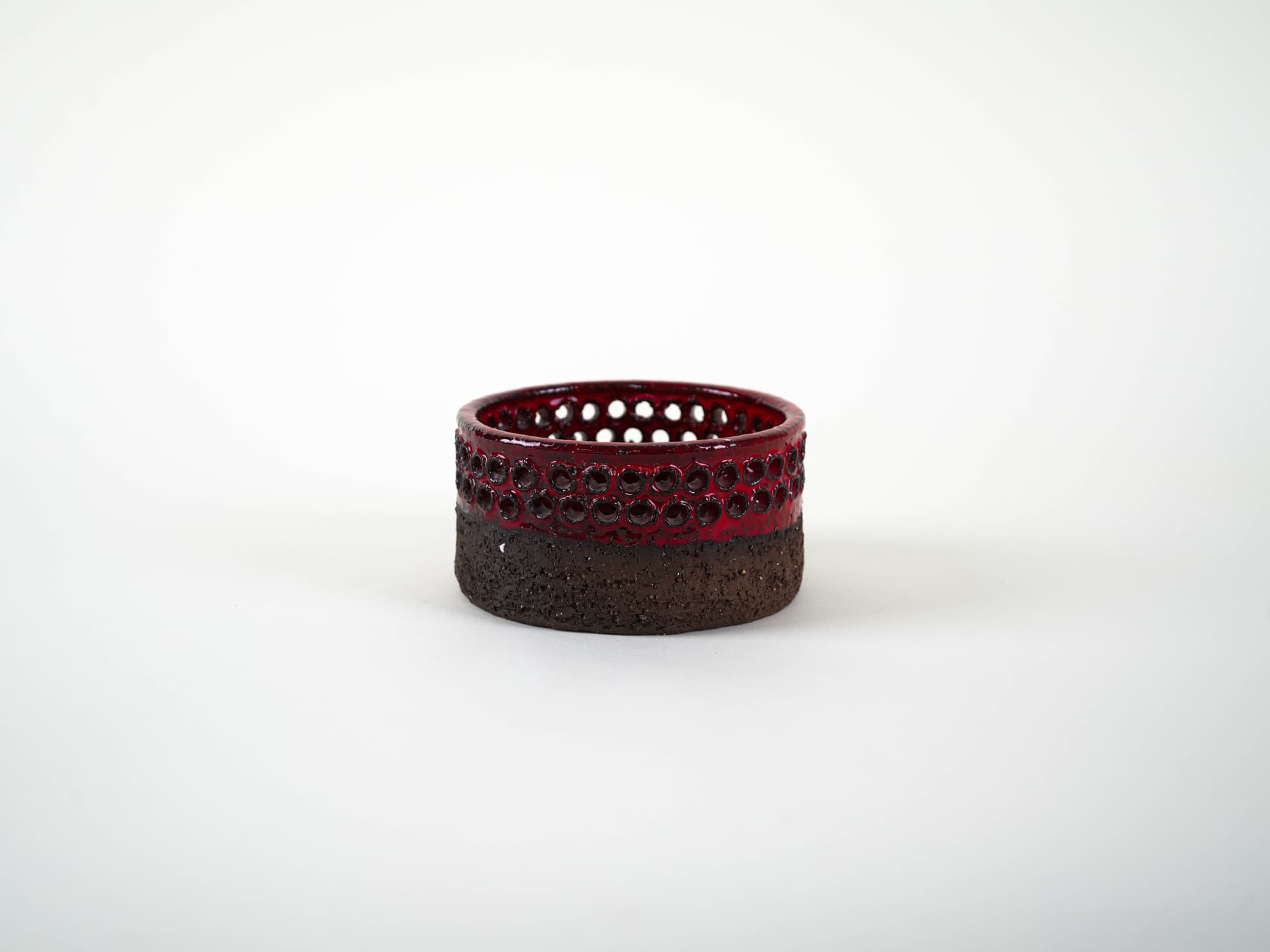 Candle holder, brown ceramic, red, Denmark, 1960s. - 313862