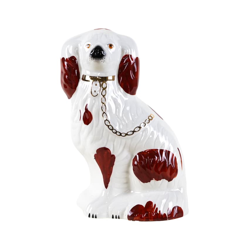 Dog figurine, white burgundy gold ceramics, Beswick England, United Kingdom, 1960s.