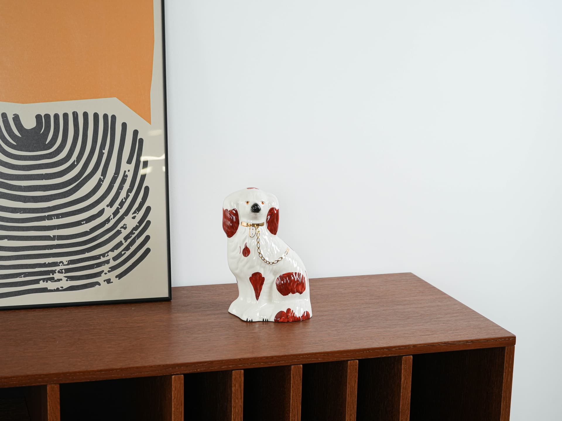Dog figurine, white burgundy gold ceramics, Beswick England, United Kingdom, 1960s. - 313876