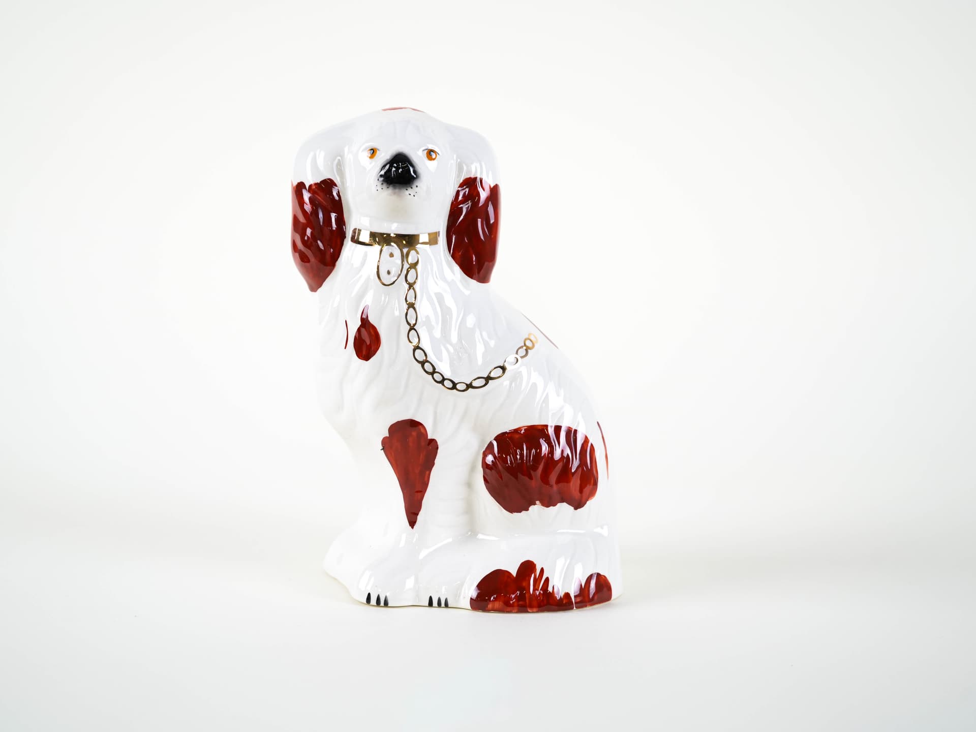 Dog figurine, white burgundy gold ceramics, Beswick England, United Kingdom, 1960s. - 313873