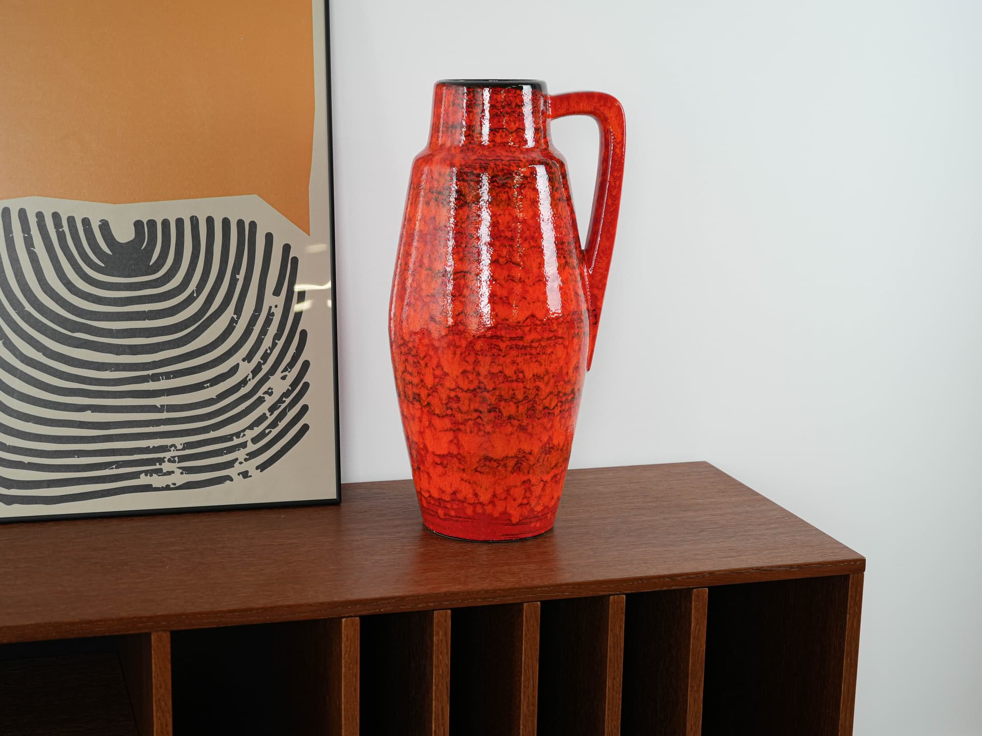 Vase, red orange, ceramics, Germany, 1970s. - 313894