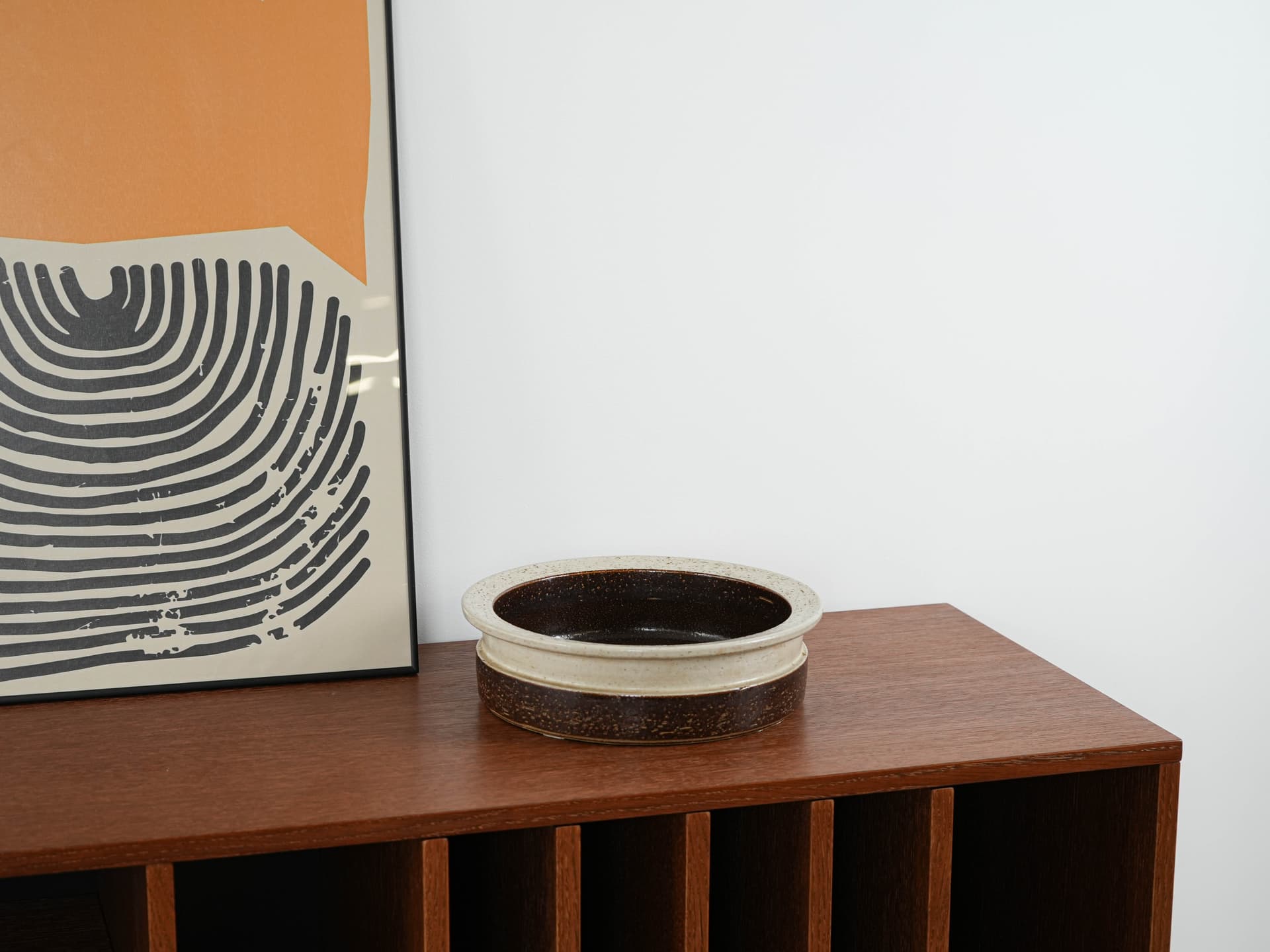 Decorative bowl, brown beige stoneware, Søholm, Denmark, 1970s. - 313901