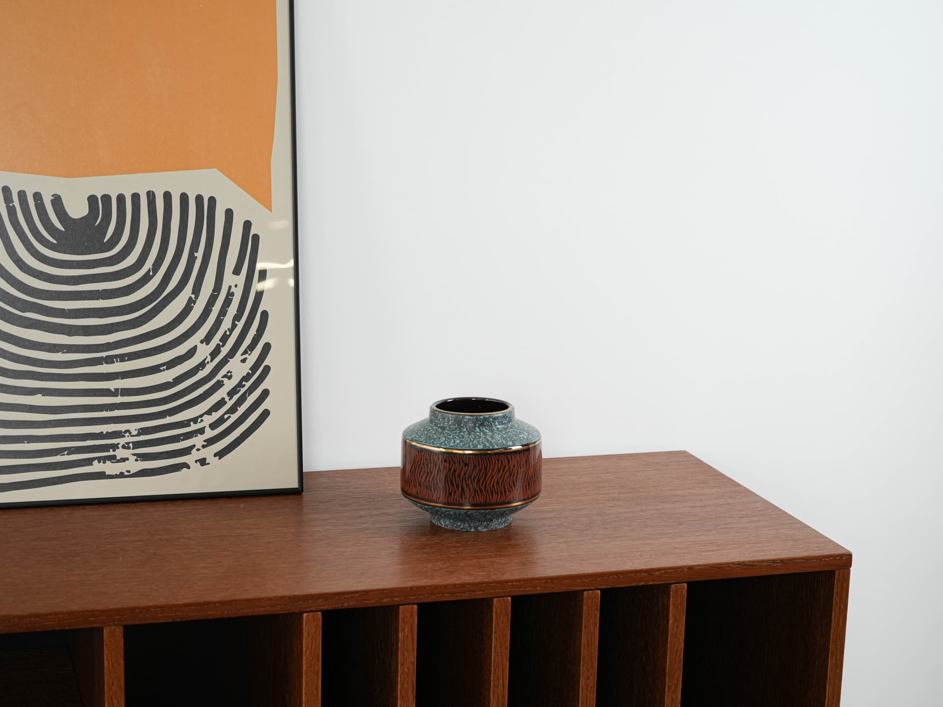 Vase, turquoise brown black gold ceramics, Germany, 1960s. - 313922