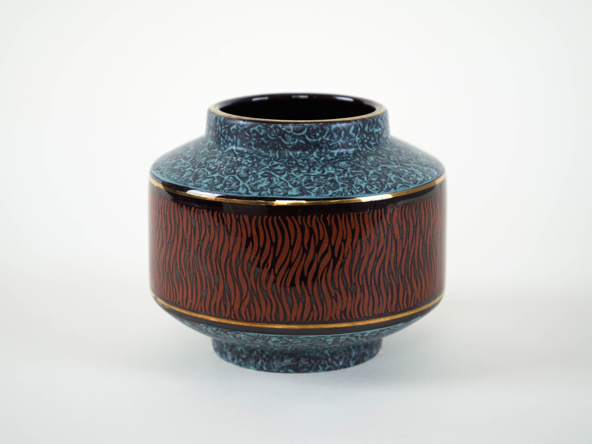 Vase, turquoise brown black gold ceramics, Germany, 1960s. - 313924
