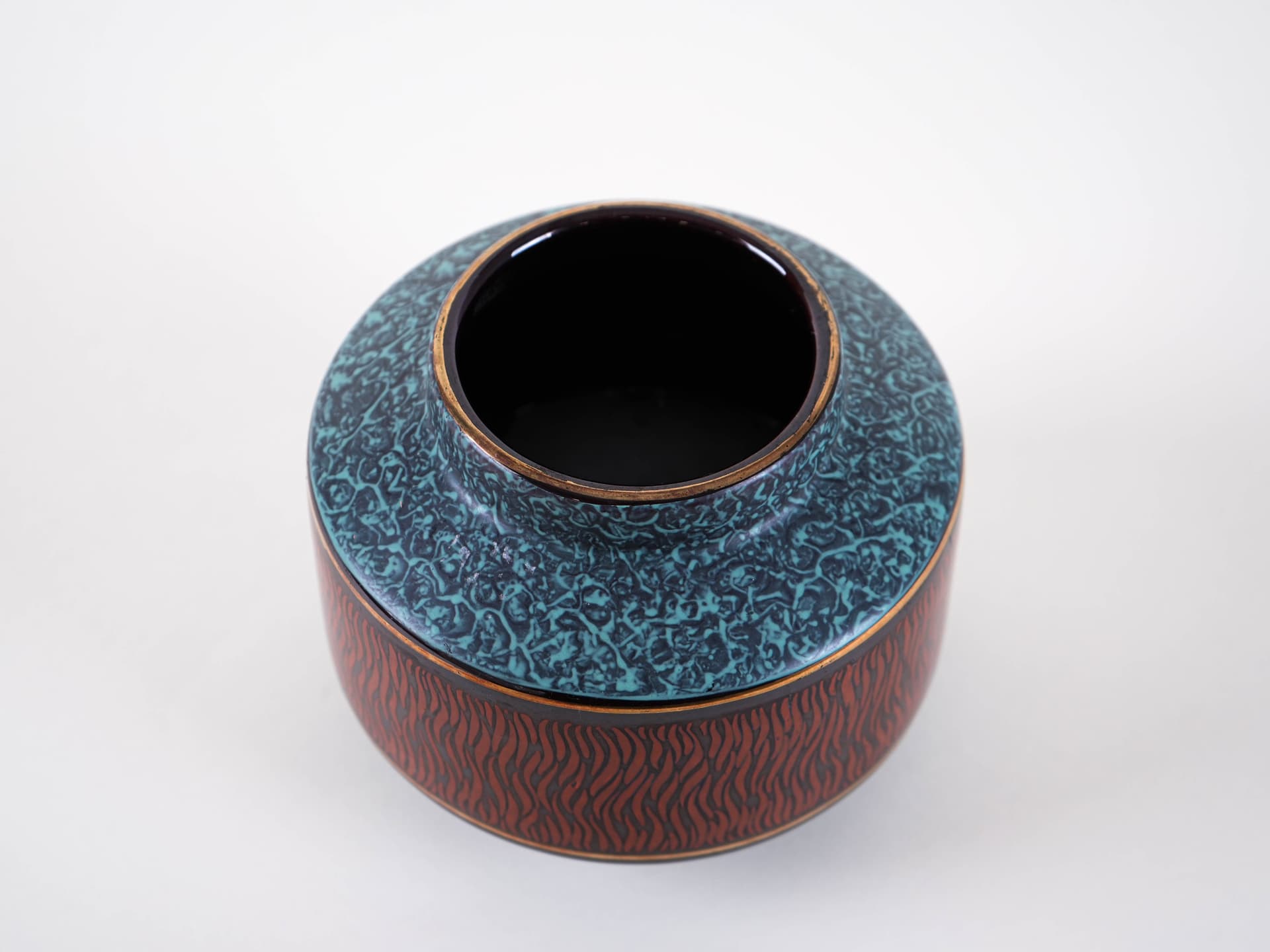 Vase, turquoise brown black gold ceramics, Germany, 1960s. - 313925