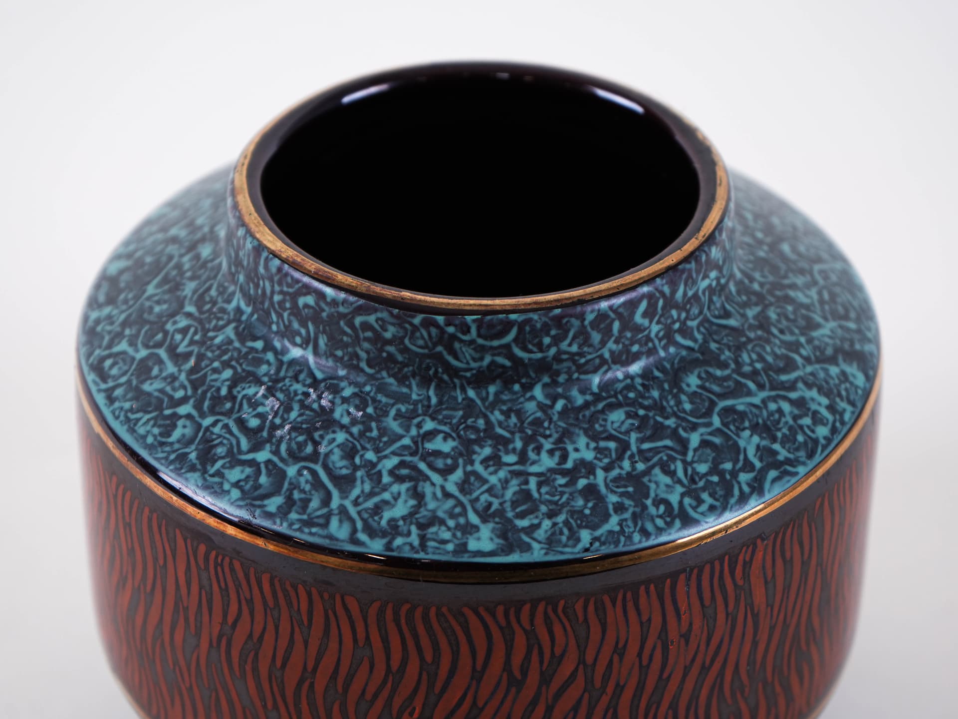 Vase, turquoise brown black gold ceramics, Germany, 1960s. - 313923