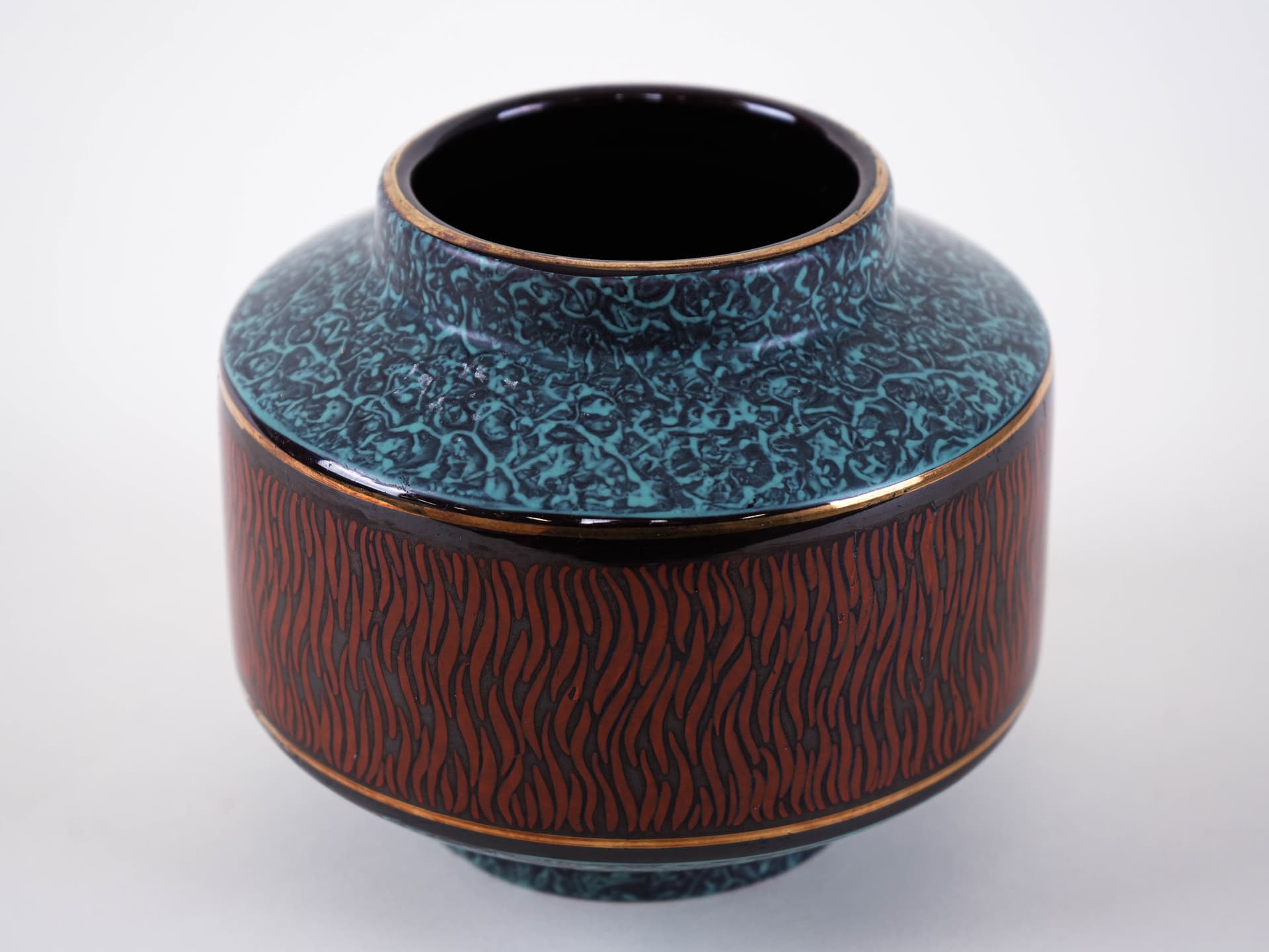 Vase, turquoise brown black gold ceramics, Germany, 1960s. - 313927
