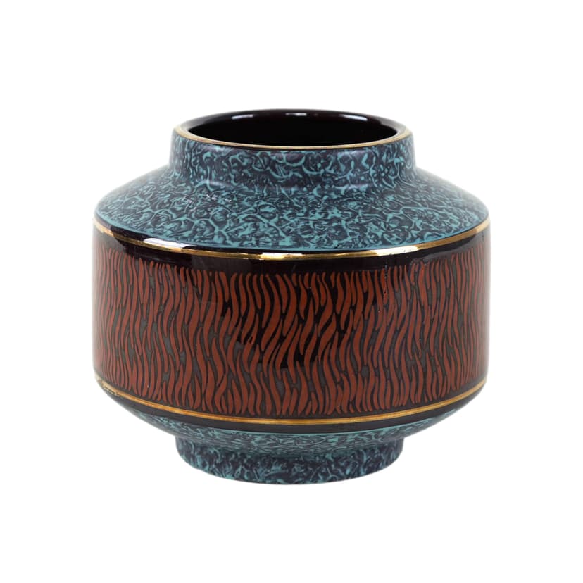Vase, turquoise brown black gold ceramics, Germany, 1960s.