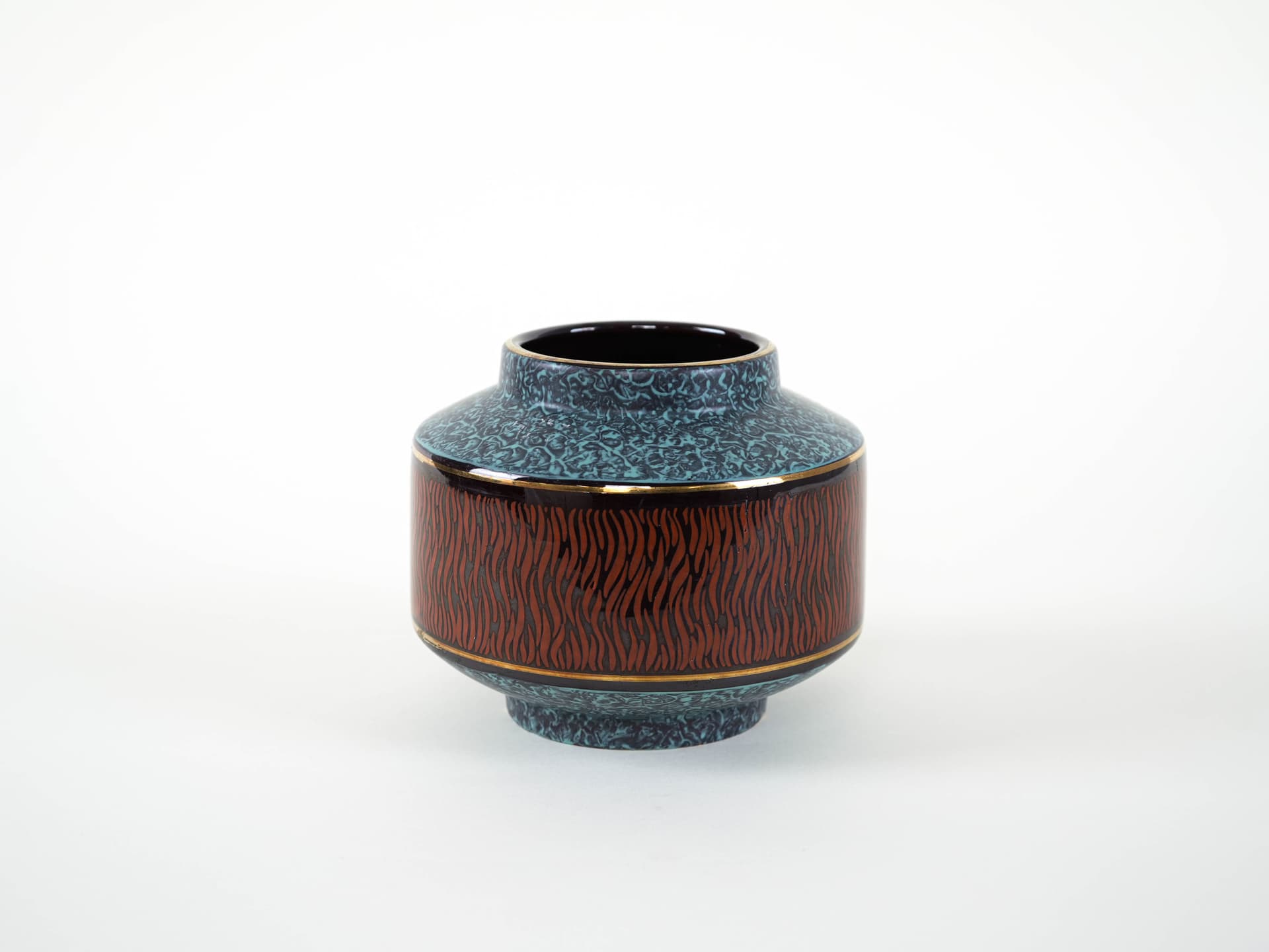 Vase, turquoise brown black gold ceramics, Germany, 1960s. - 313921