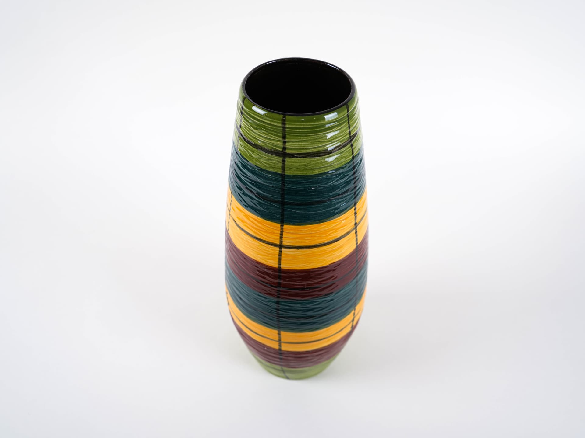Vase, green yellow red blue black ceramic, Germany, 1960s. - 314027