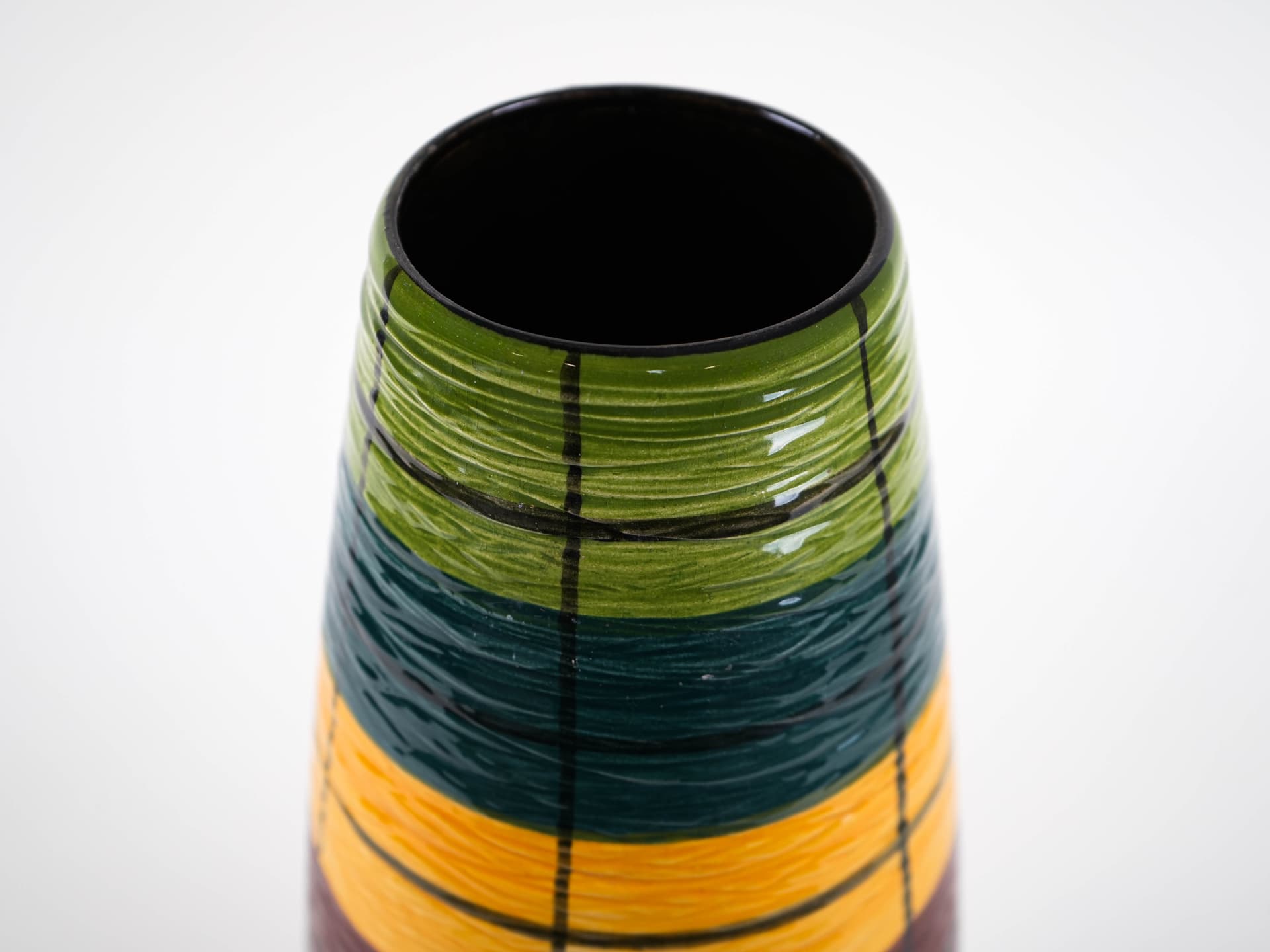 Vase, green yellow red blue black ceramic, Germany, 1960s. - 314031
