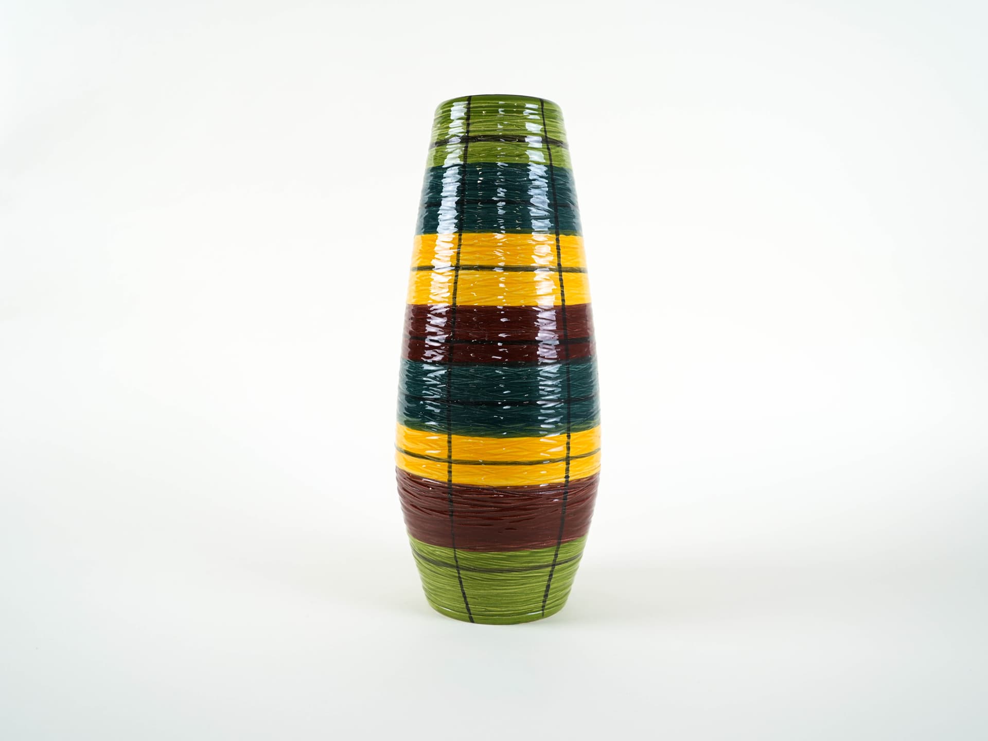 Vase, green yellow red blue black ceramic, Germany, 1960s. - 314026