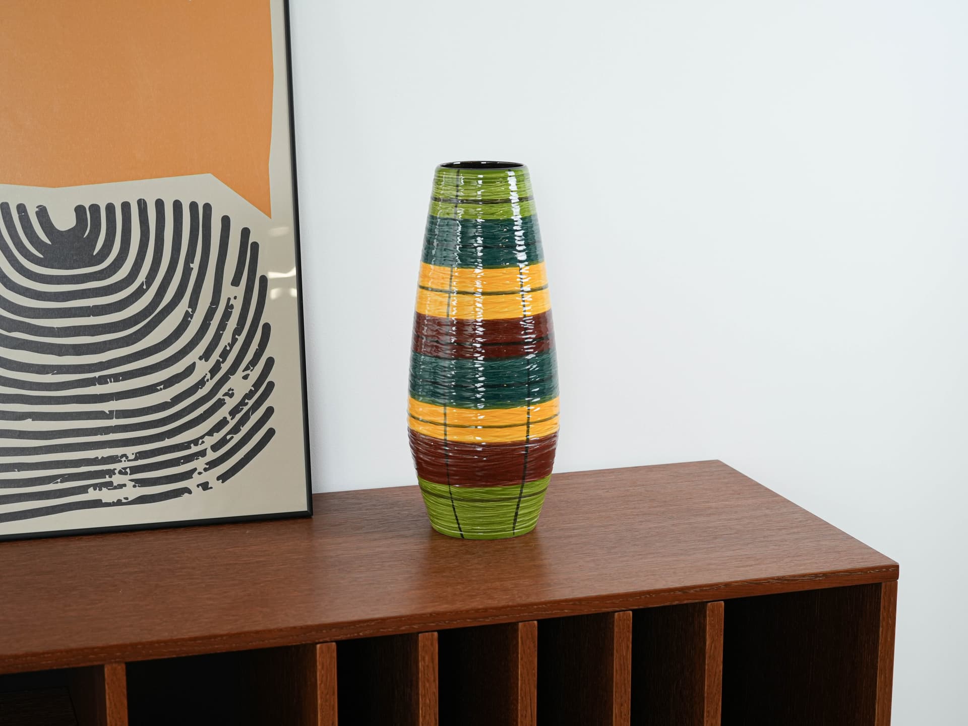 Vase, green yellow red blue black ceramic, Germany, 1960s. - 314030