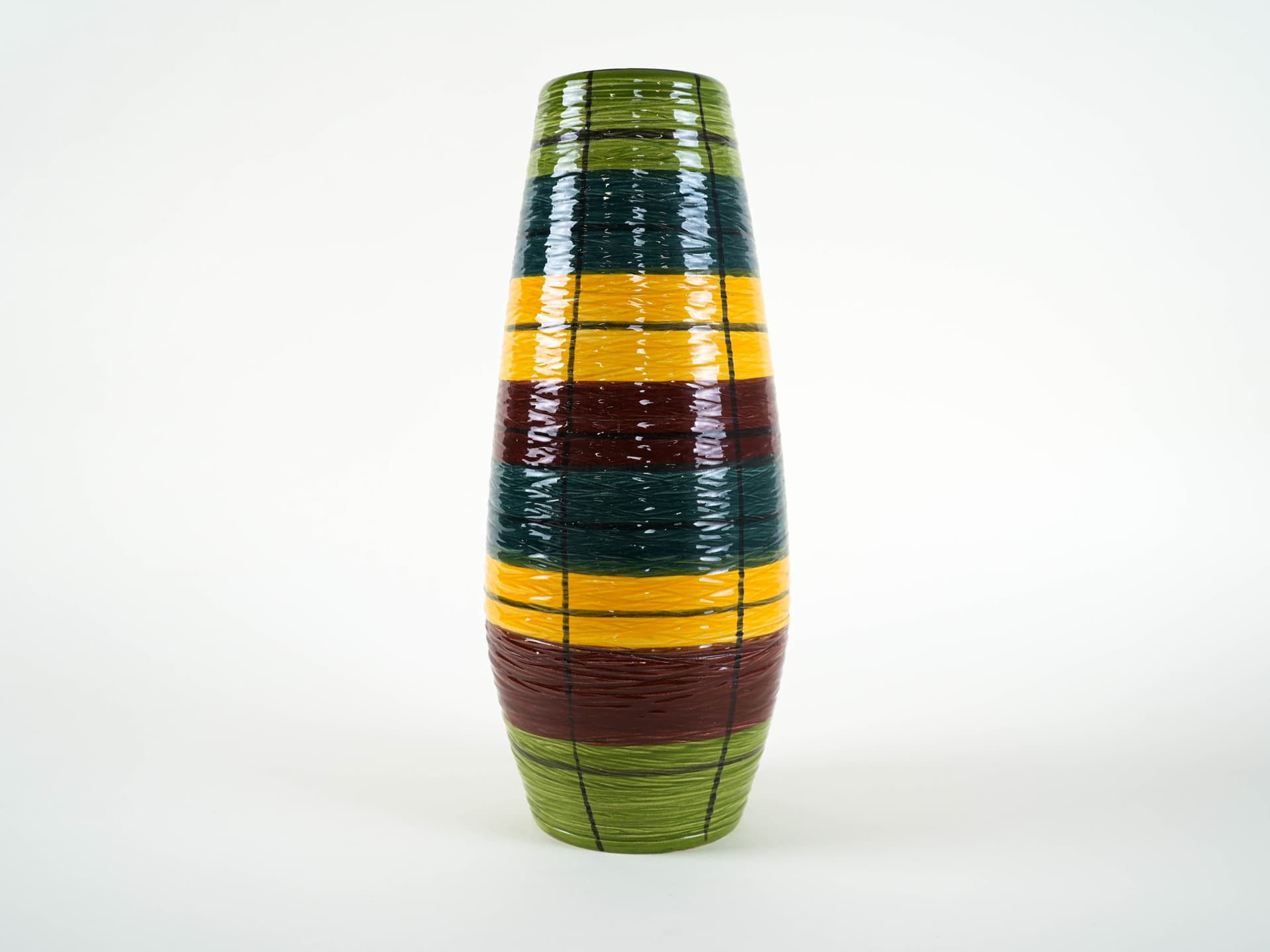 Vase, green yellow red blue black ceramic, Germany, 1960s. - 314028