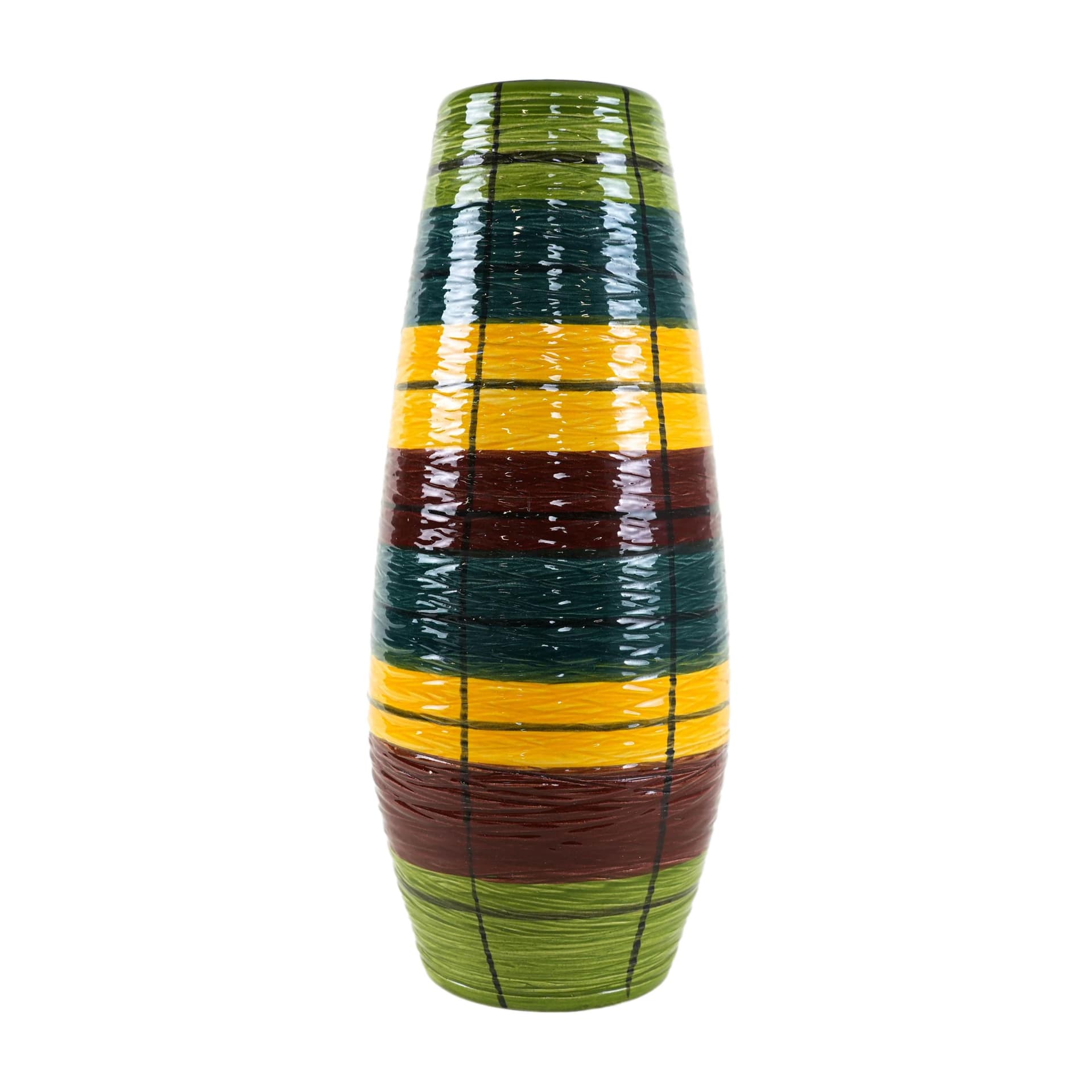 Vase, green yellow red blue black ceramic, Germany, 1960s.