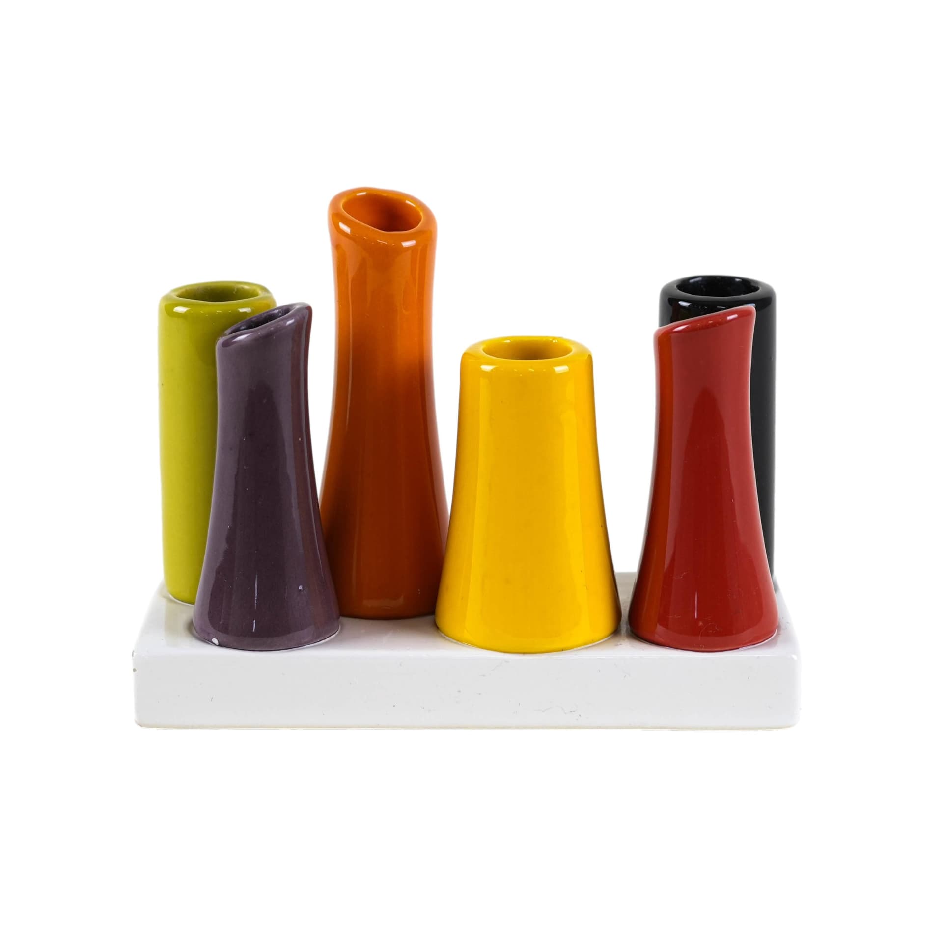 Set of soliflore vases, multicolour ceramic, Denmark, 1970s.