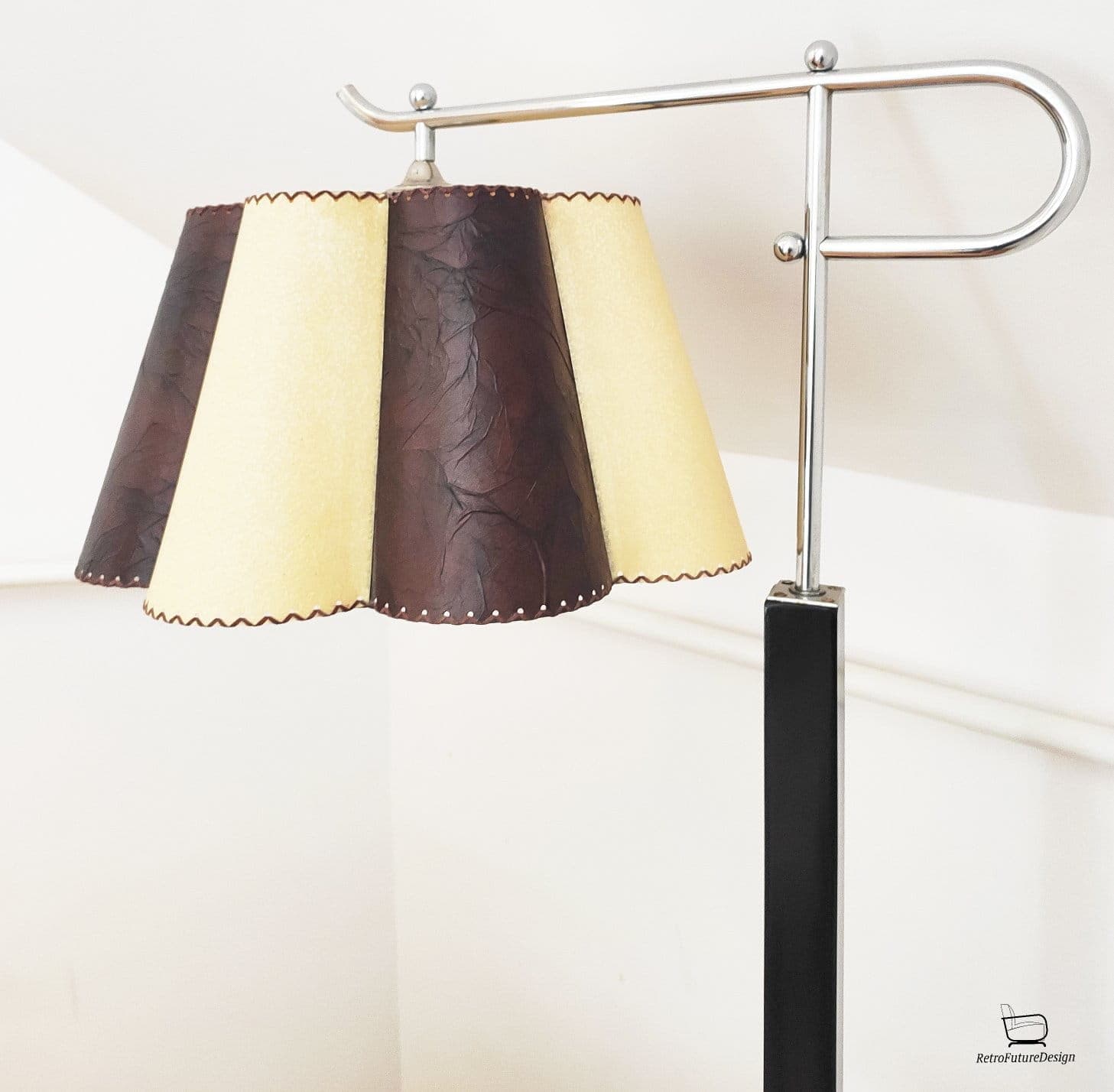 Floor lamp with side table, brown wood, black metal, by J. Halabala, UP Závody, Czechoslovakia, 1960s. - 314071