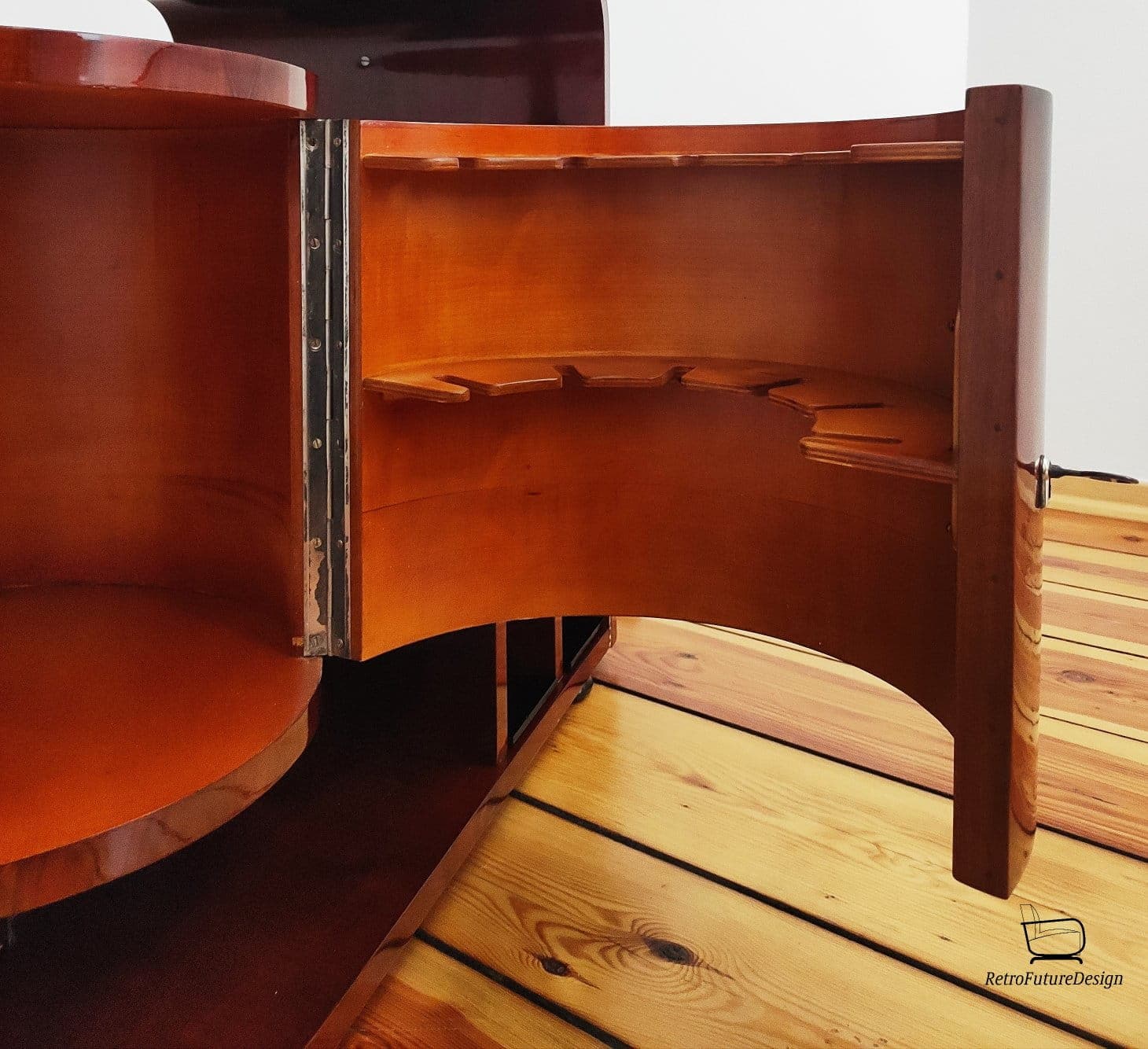 Floor lamp with side table, brown wood, black metal, by J. Halabala, UP Závody, Czechoslovakia, 1960s. - 314074