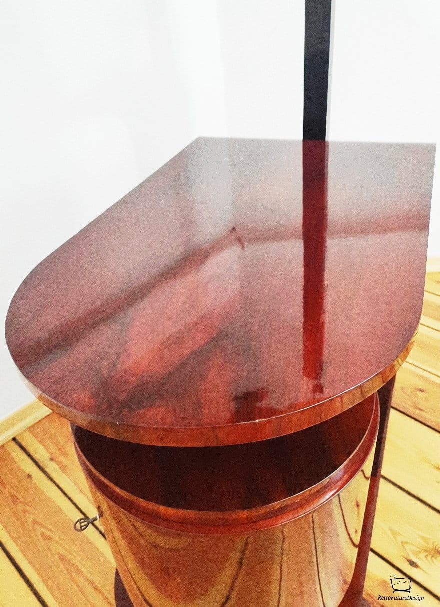 Floor lamp with side table, brown wood, black metal, by J. Halabala, UP Závody, Czechoslovakia, 1960s. - 314070