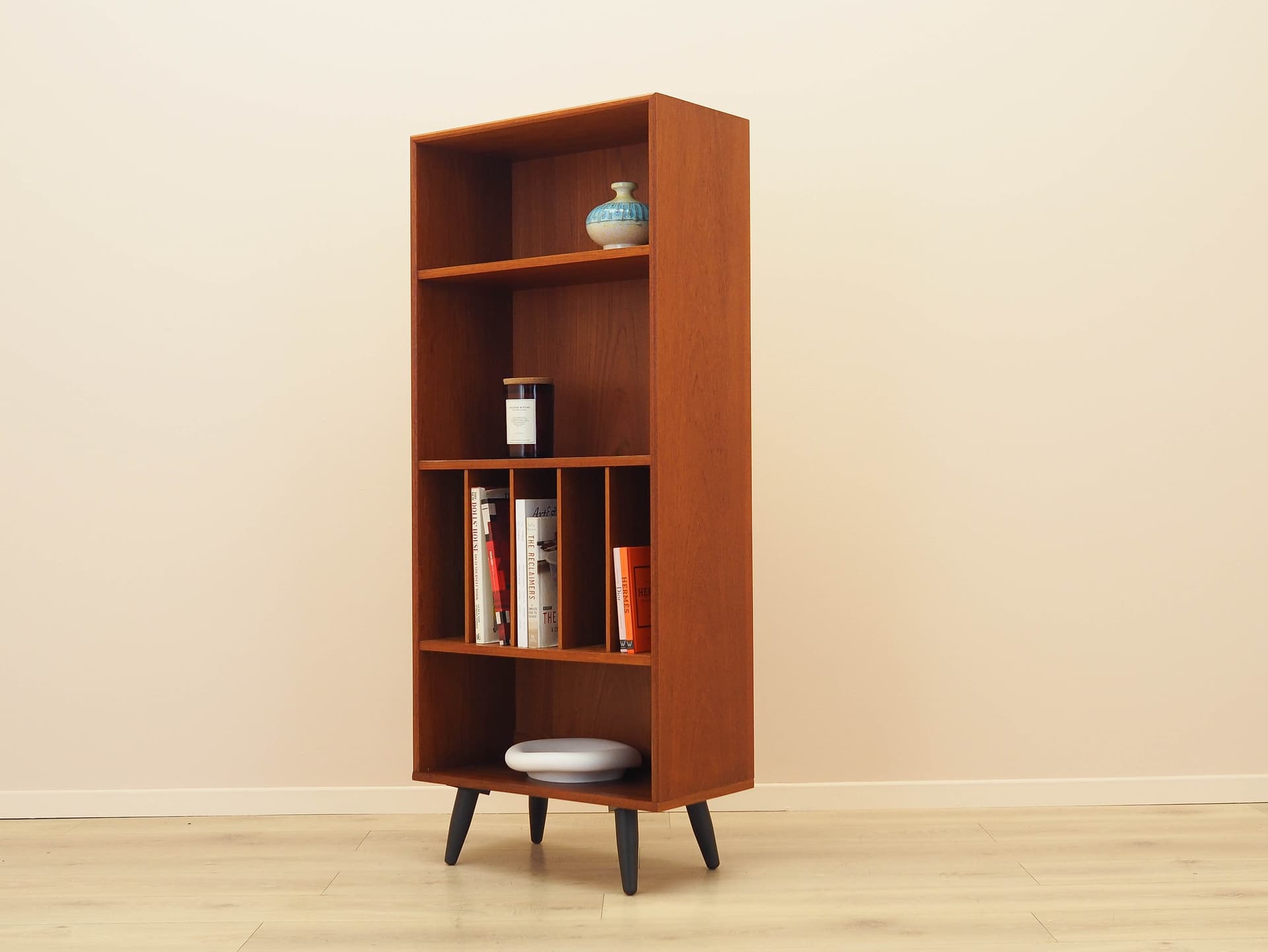 Bookcase, brown teak, black wood, Denmark, 1970s. - 314105