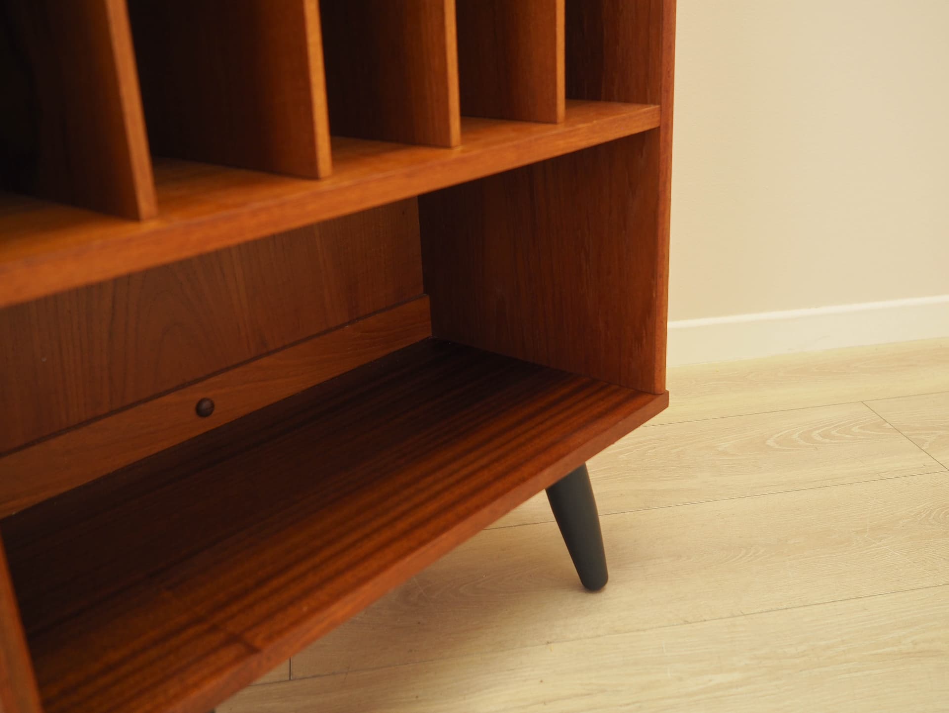 Bookcase, brown teak, black wood, Denmark, 1970s. - 314111
