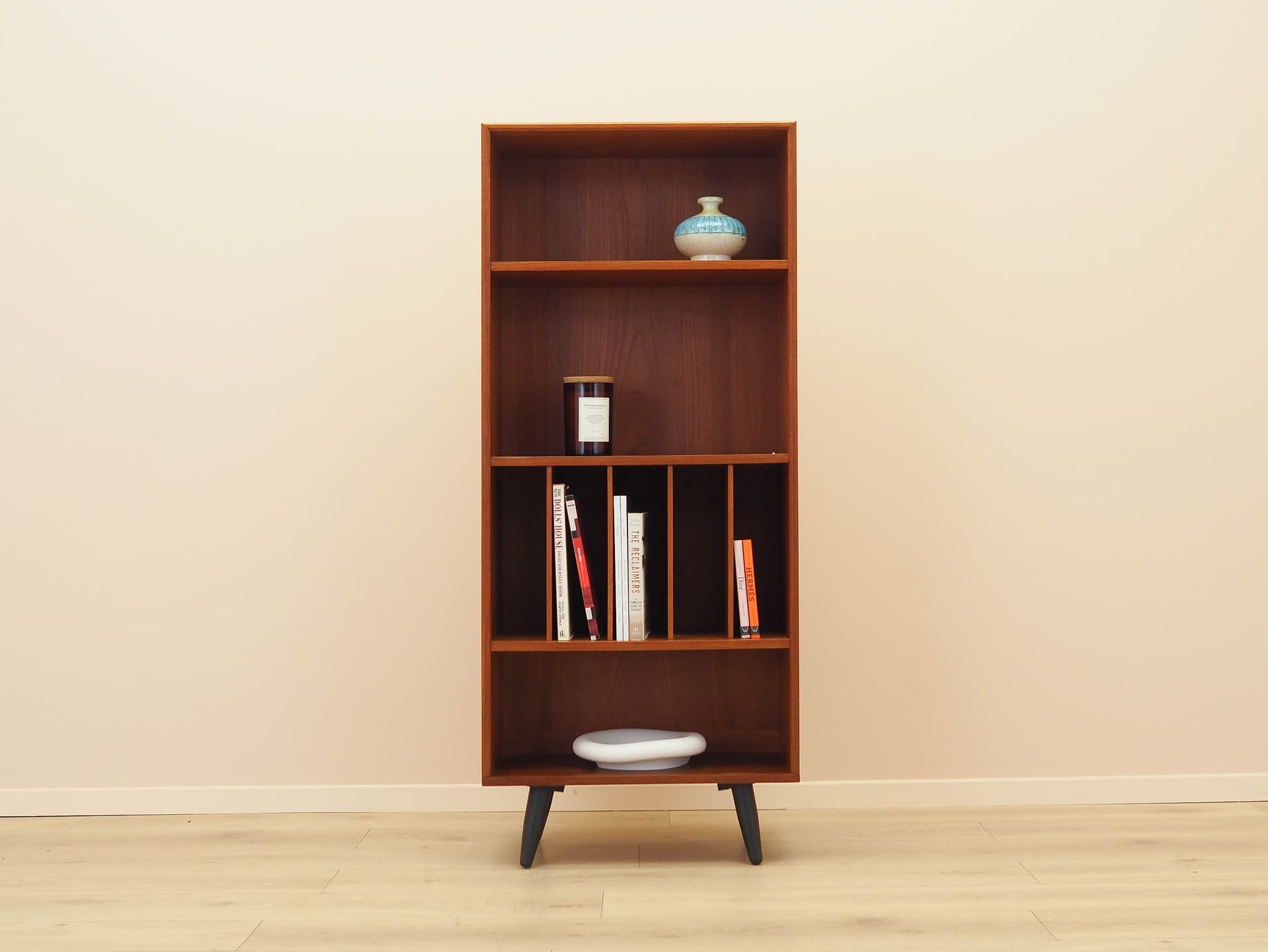 Bookcase, brown teak, black wood, Denmark, 1970s. - 314104