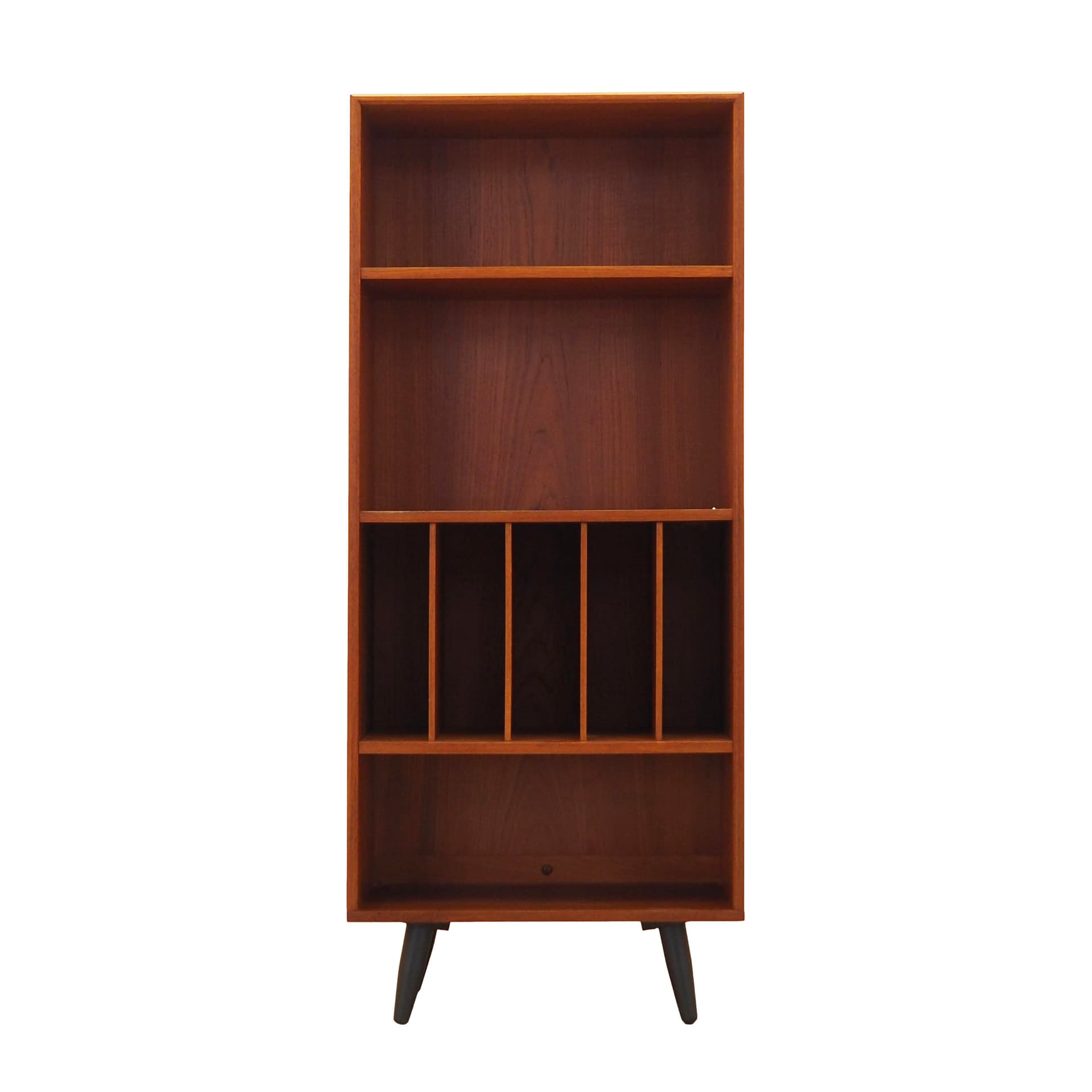 Bookcase, brown teak, black wood, Denmark, 1970s.