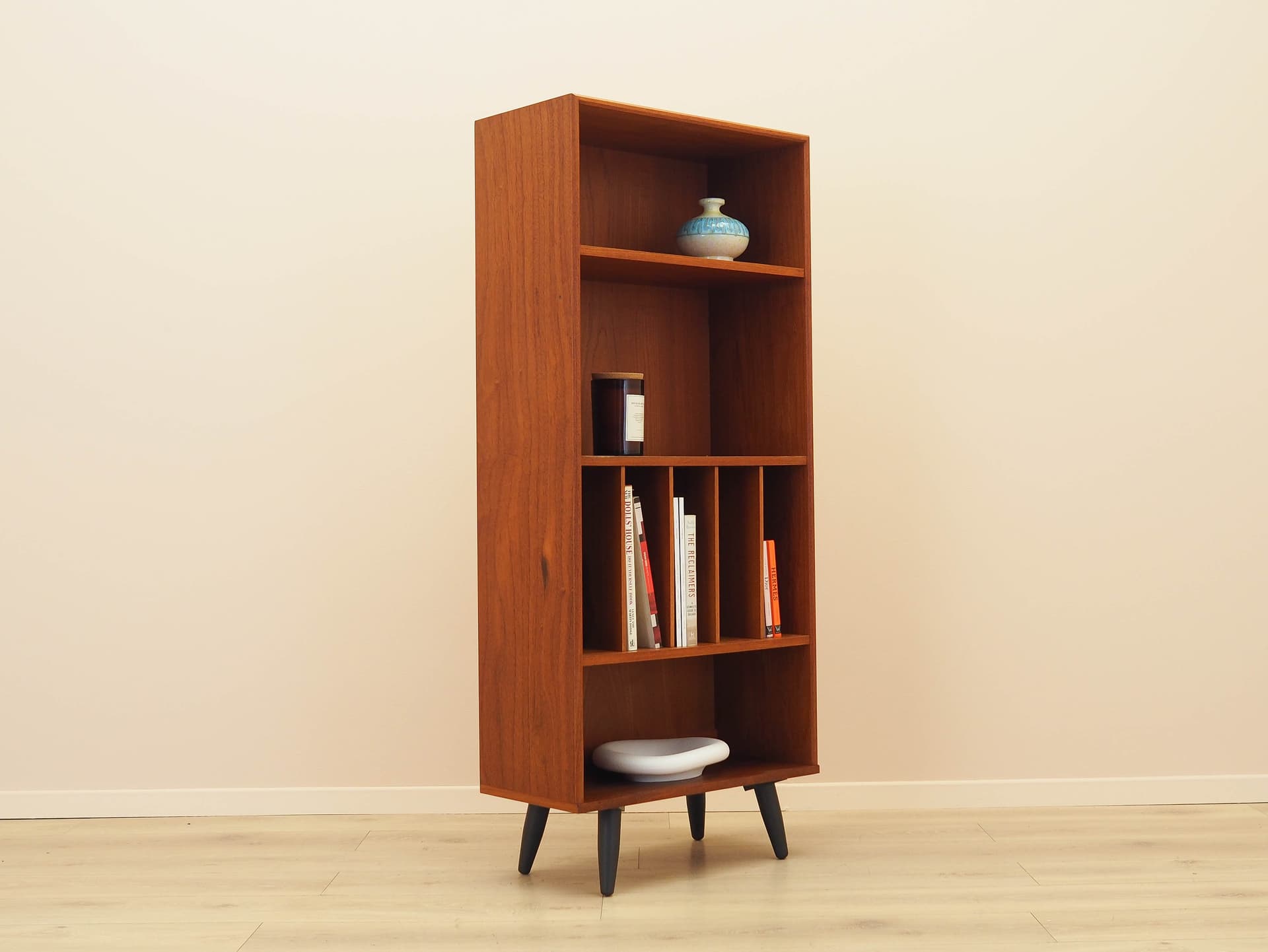 Bookcase, brown teak, black wood, Denmark, 1970s. - 314106