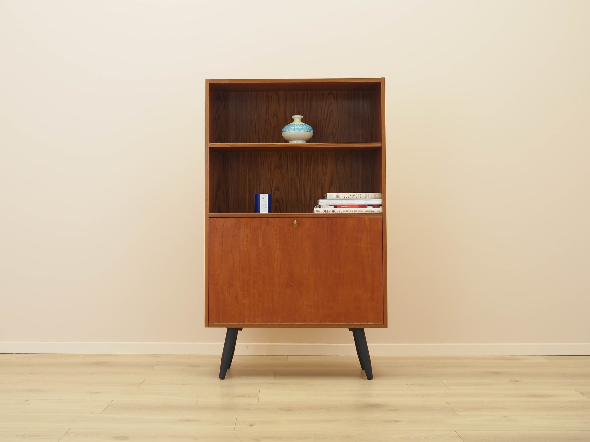 Bookcase, brown teak, black wood, Denmark, 1970s. - 314130