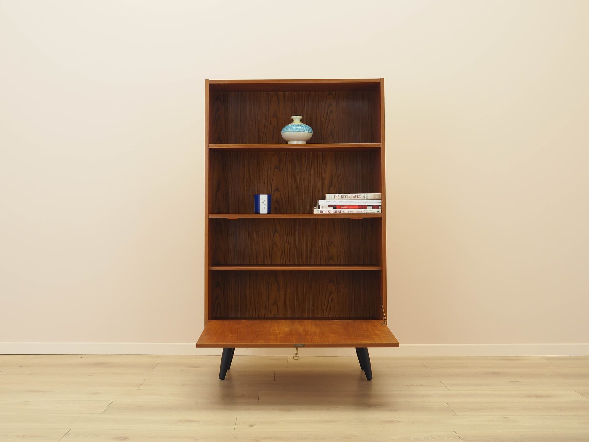 Bookcase, brown teak, black wood, Denmark, 1970s. - 314131