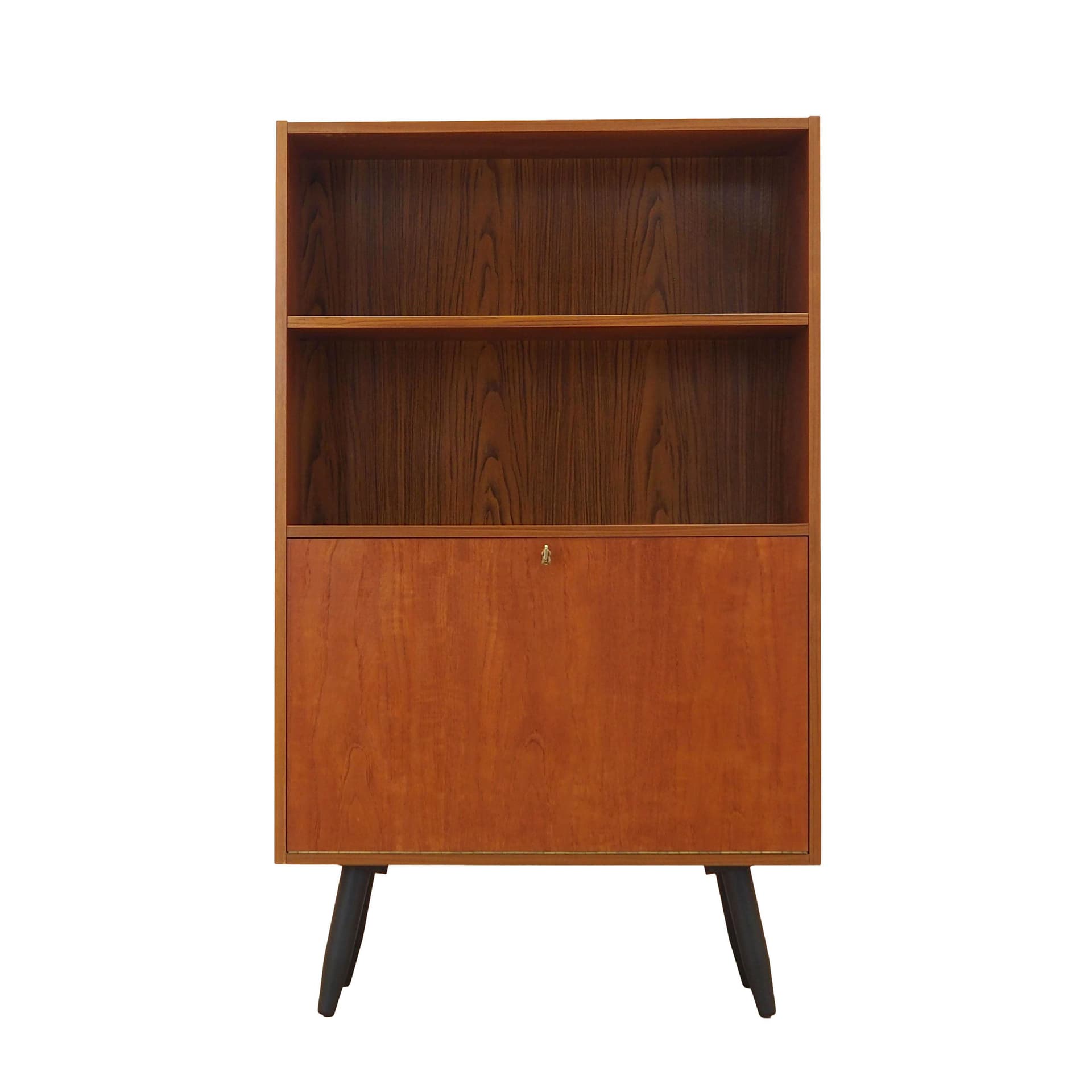 Bookcase, brown teak, black wood, Denmark, 1970s.