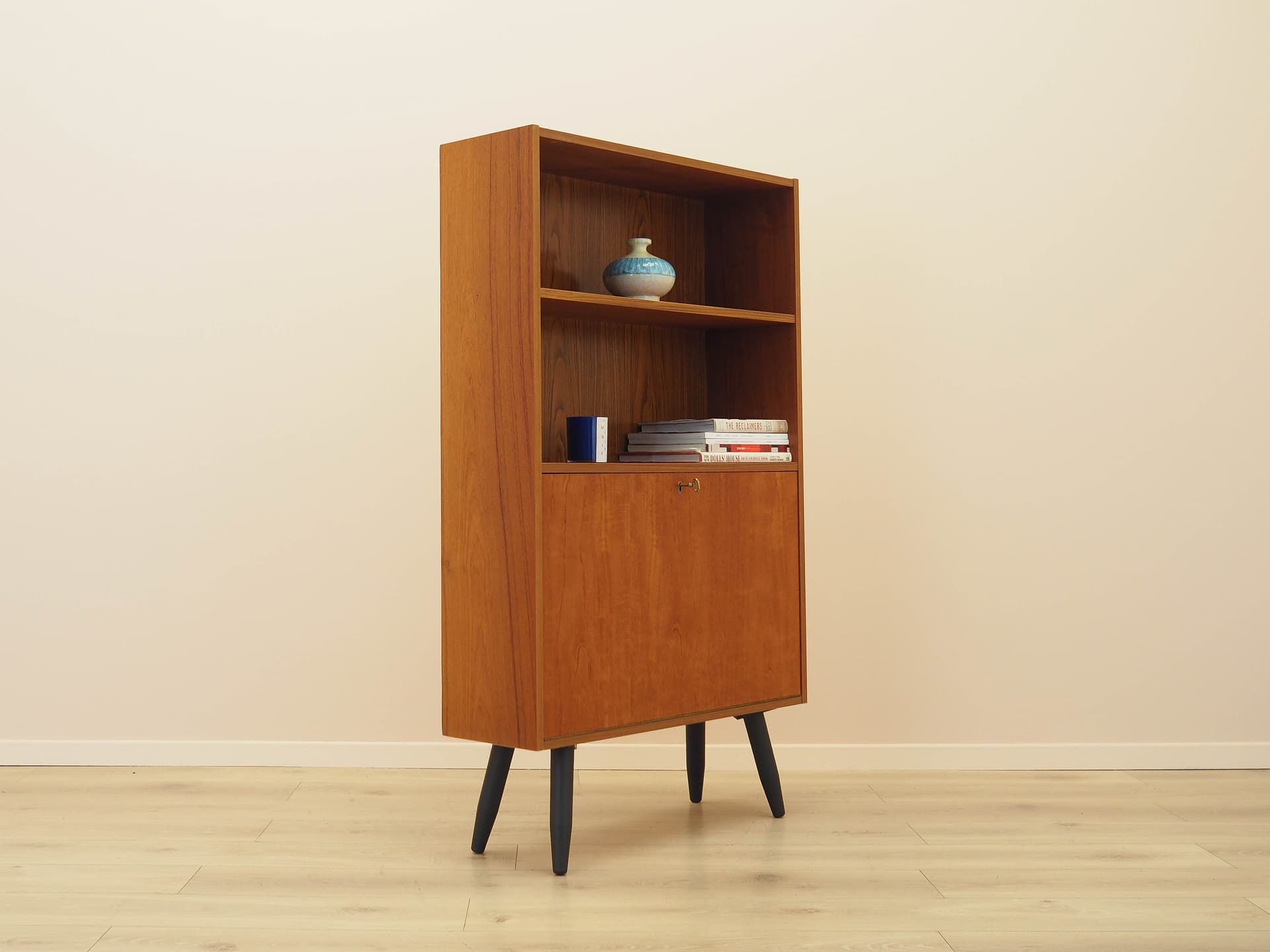 Bookcase, brown teak, black wood, Denmark, 1970s. - 314133