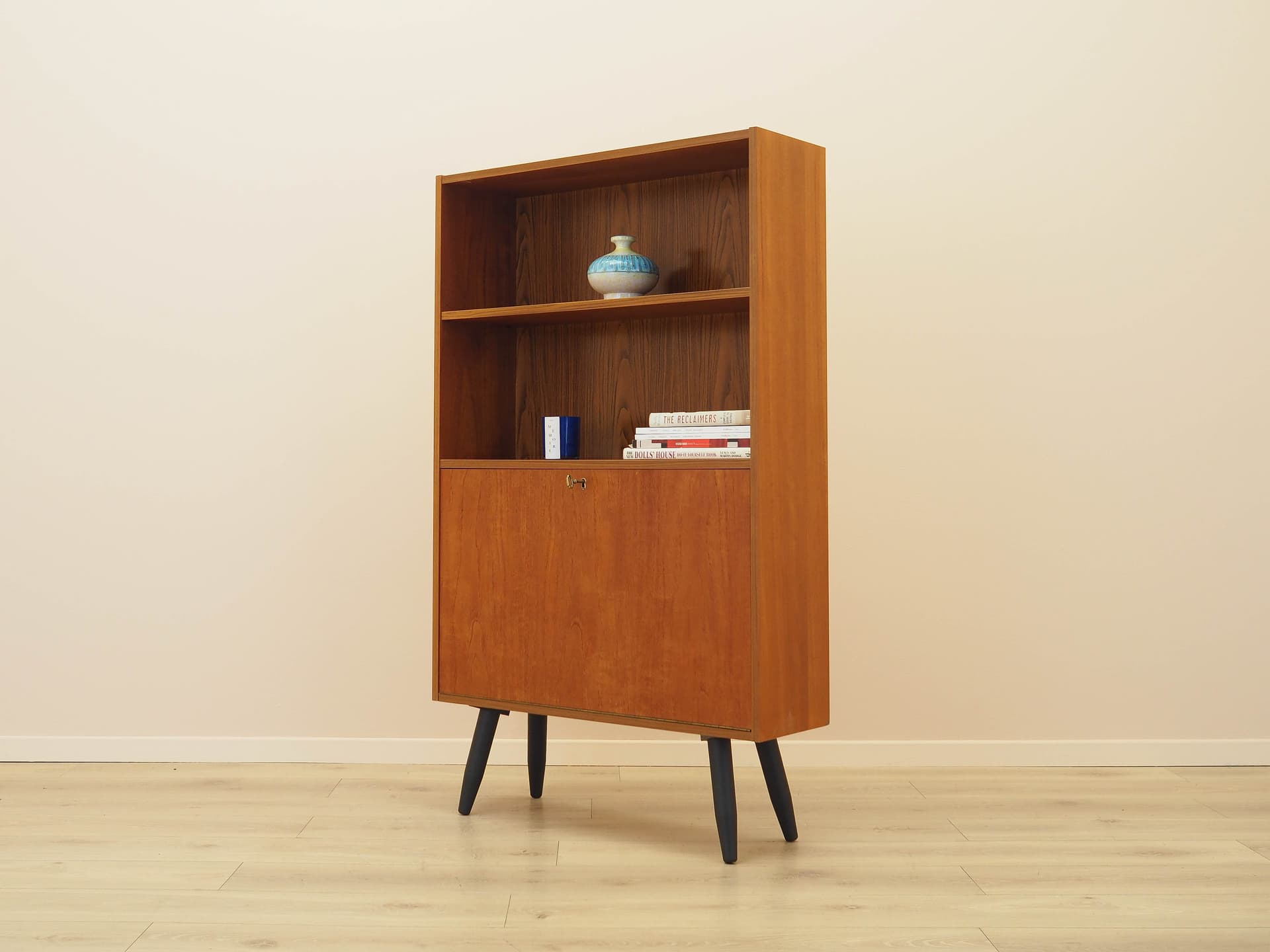 Bookcase, brown teak, black wood, Denmark, 1970s. - 314132