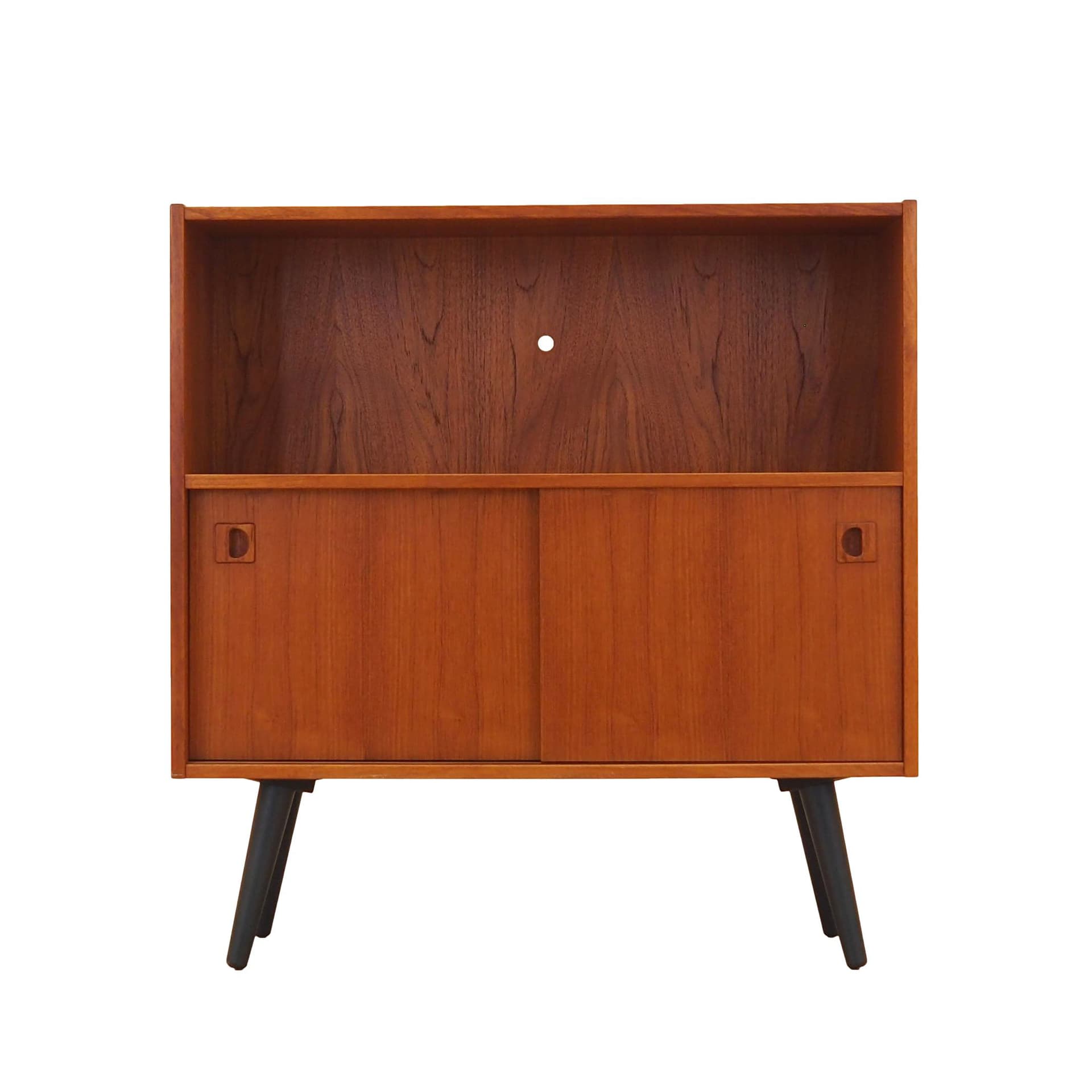 Bookcase, brown teak, black wood, Denmark, 1970s.