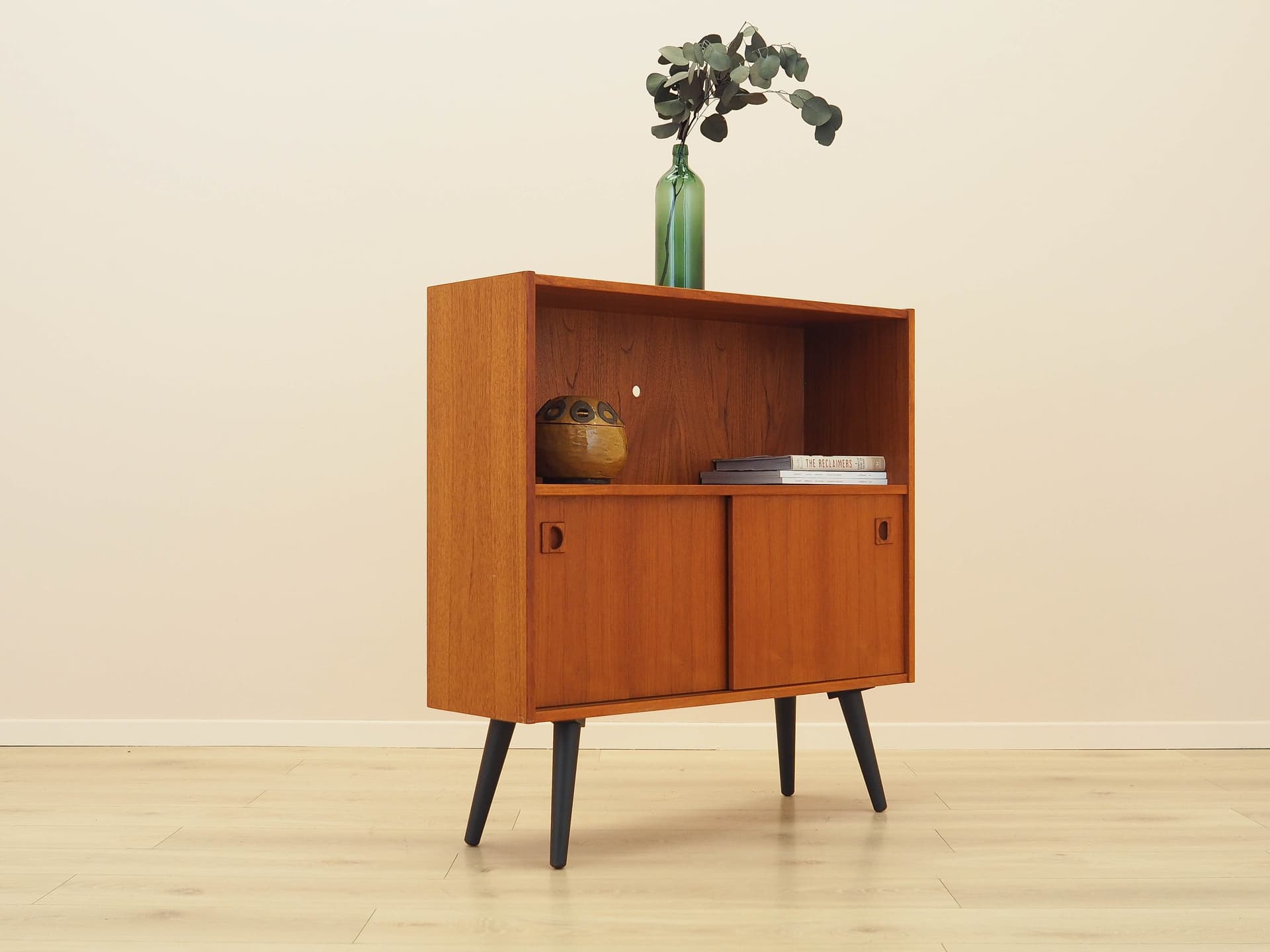 Bookcase, brown teak, black wood, Denmark, 1970s. - 314155