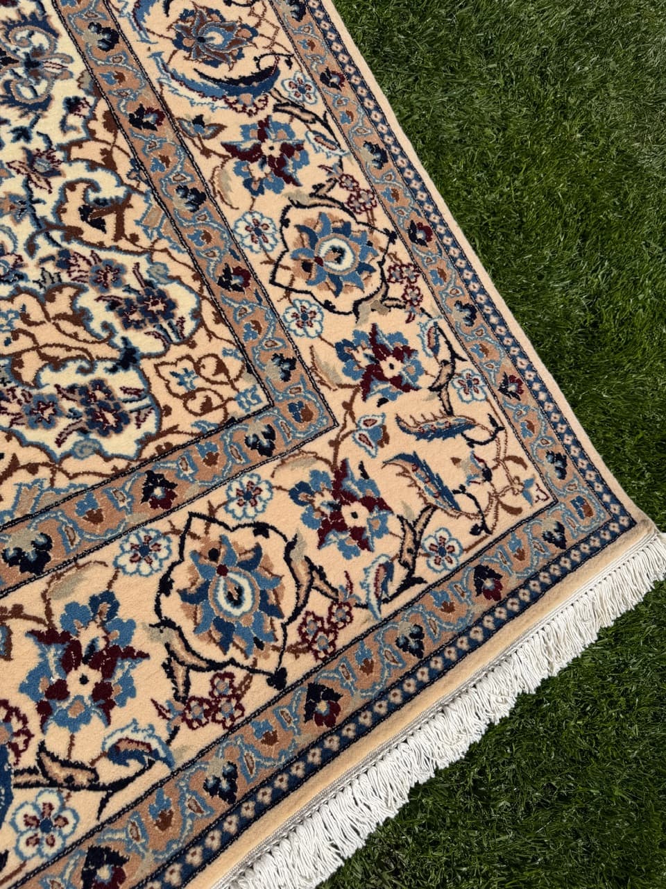 Persian Rug Nain 315x210 cm, navy blue, wool and silk, Iran - 314182