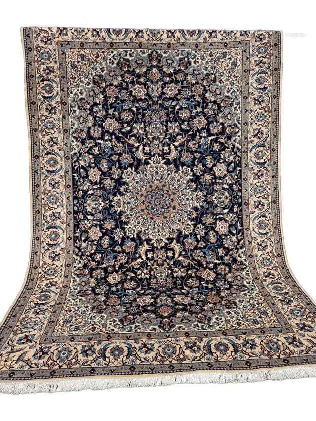 Persian Rug Nain 315x210 cm, navy blue, wool and silk, Iran - DIMENSION