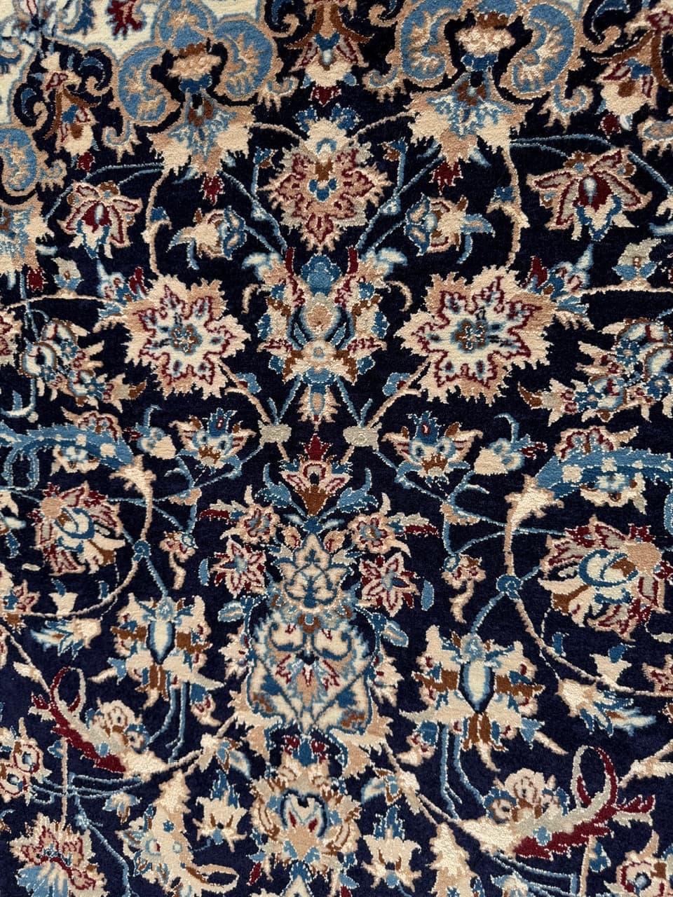 Persian Rug Nain 315x210 cm, navy blue, wool and silk, Iran - 314183