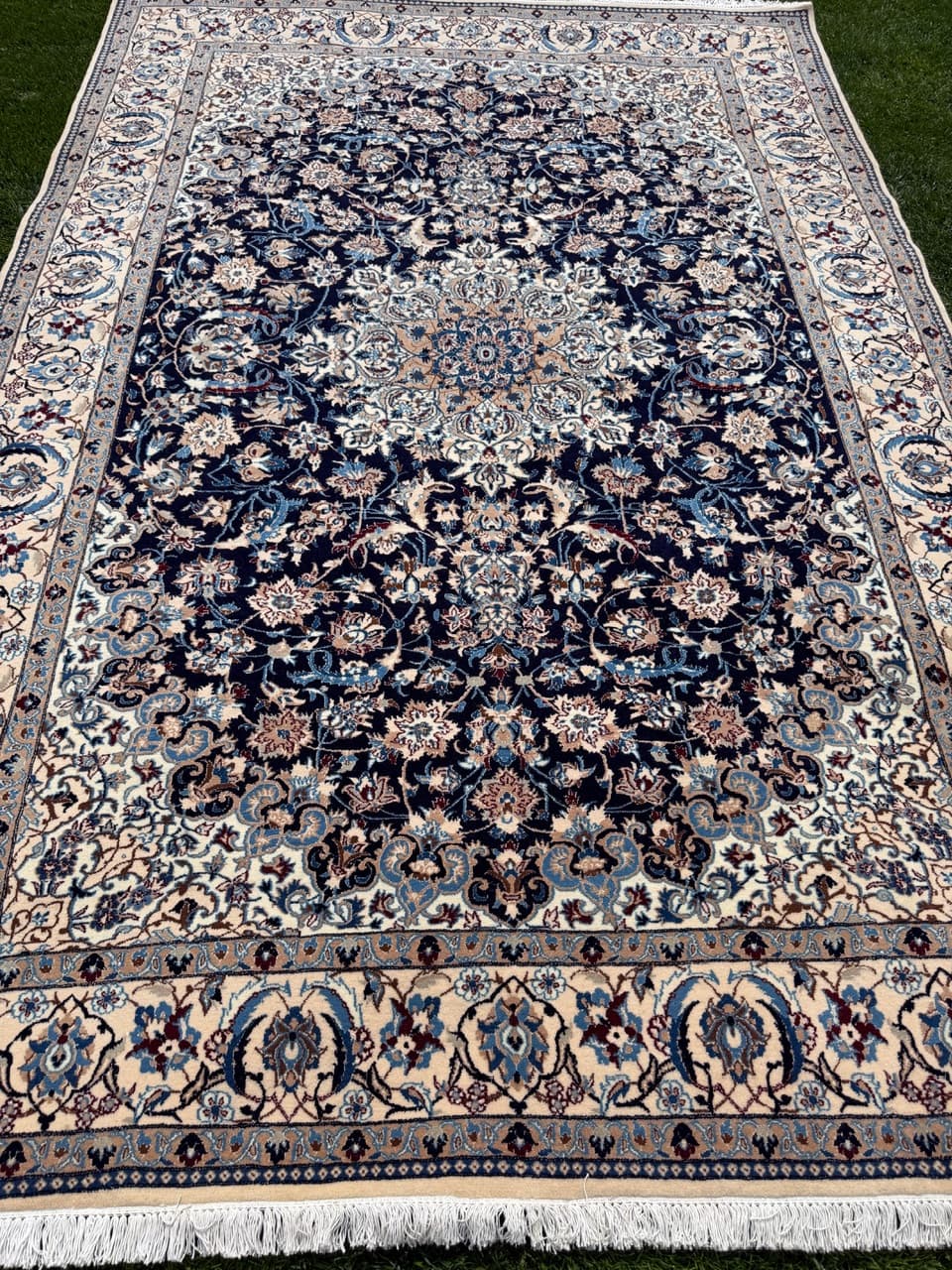 Persian Rug Nain 315x210 cm, navy blue, wool and silk, Iran - 314193