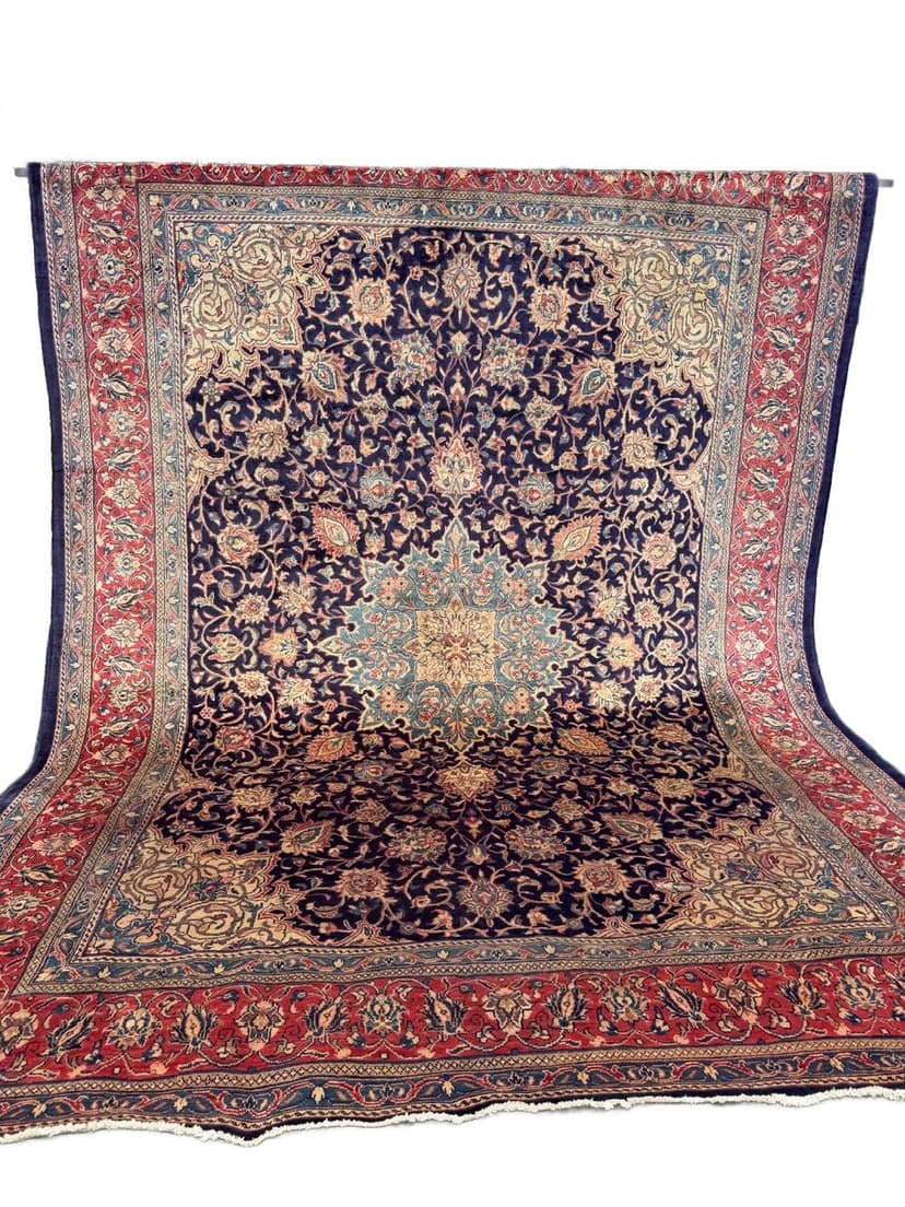Rug Isfahan 400x300 cm, navy blue, wool, Iran